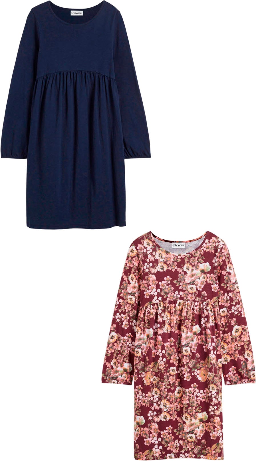 bonprix Jerseykleid Packung, 2 tlg. tlg. zweiteiliges Set, aus Baumwolle, Regular Fit, mit Blumendruck