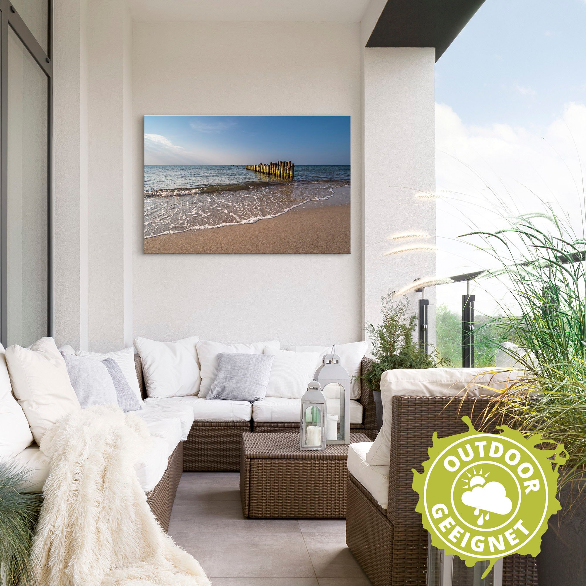 Artland Alu-Dibond-Druck »Buhnen an Küste Ostsee bei Graal«, Strandbilder, (1 St.), für Innen- und Außenbereich geeignet, Outdoorbild