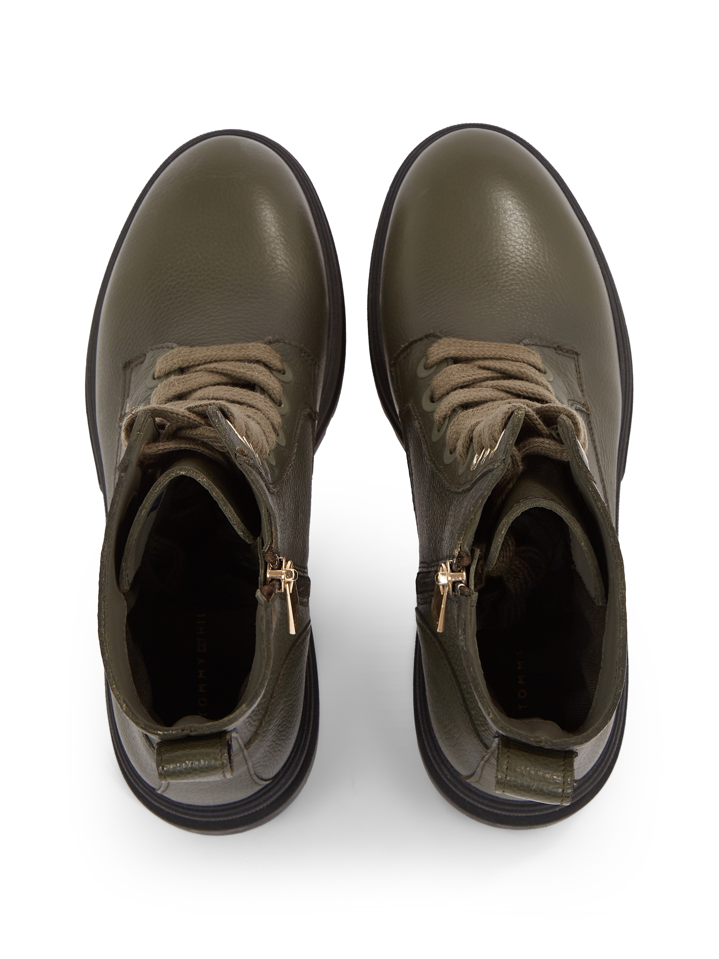 Tommy Hilfiger Schnürboots »BICOLOR LEATHER LACE-UP«, Plateau, Schnürstiefelette, Chunkyboots, goldfarbener Logoschriftzug