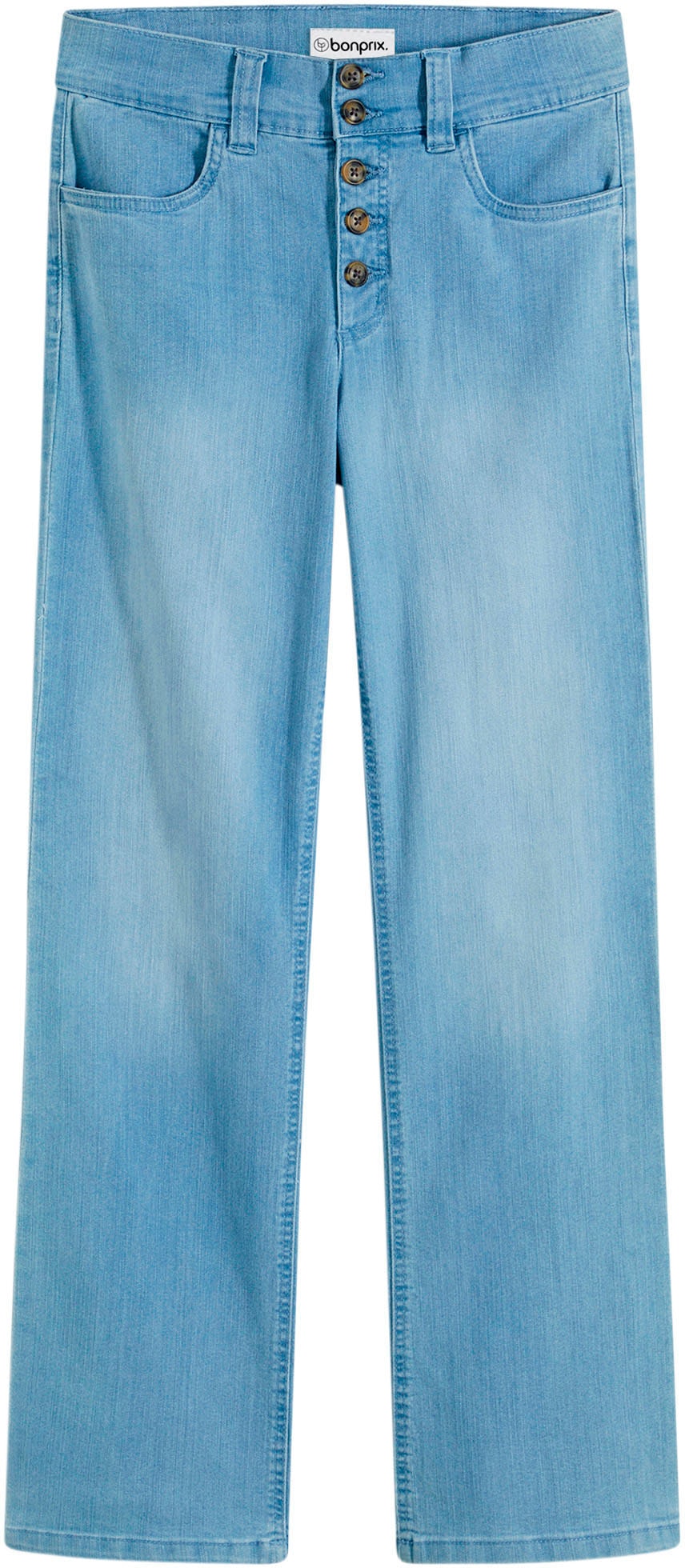 bonprix Straight-Jeans »Straight-Jeans High Waist, Stretch« Regular Fit, mit Elasthan-Anteil, mit 5-Knopf-Form