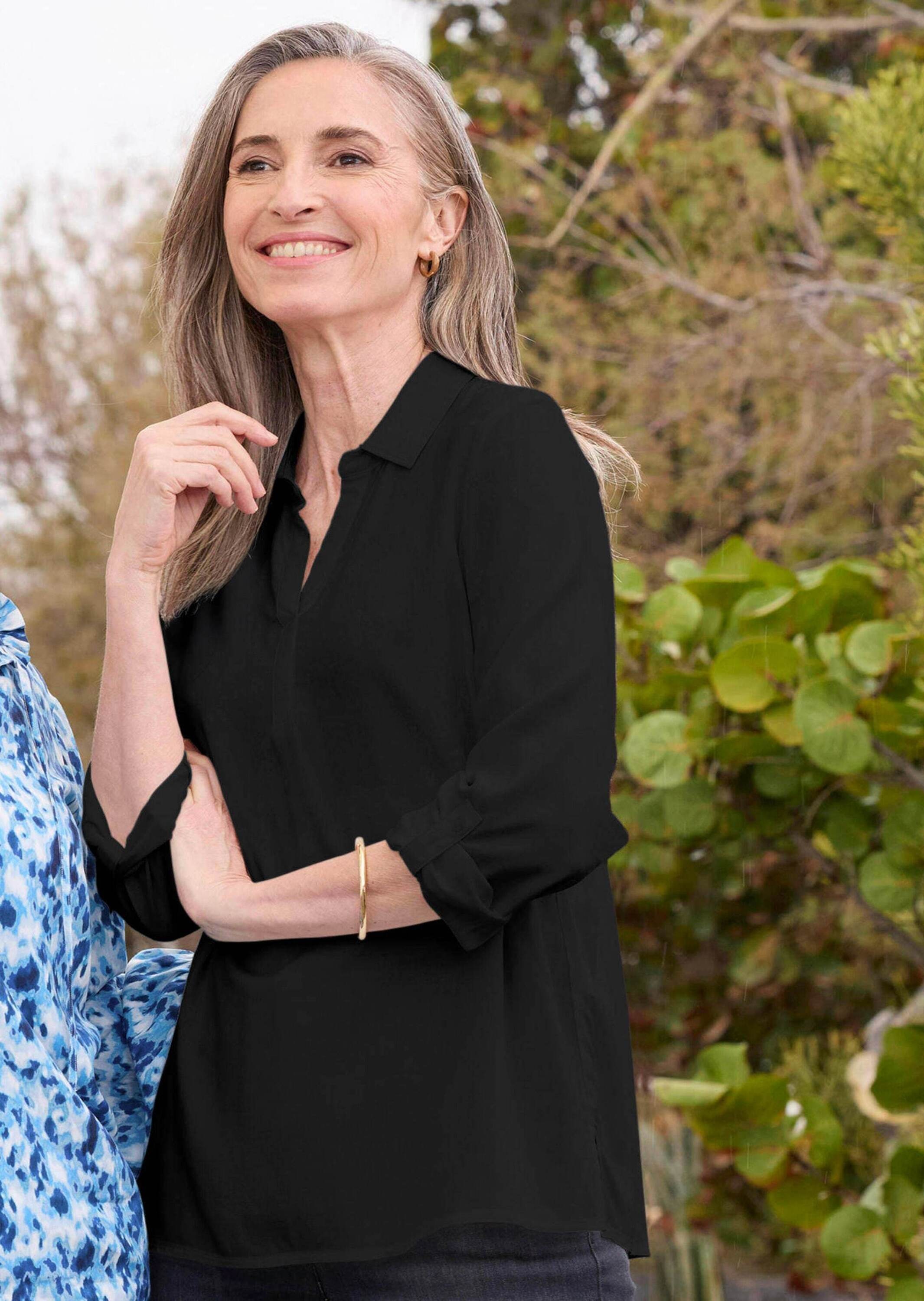 GOLDNER Klassische Bluse »Kurzgröße Zeitlose Viskosebluse mit Hemdkragen« Hemdkragen