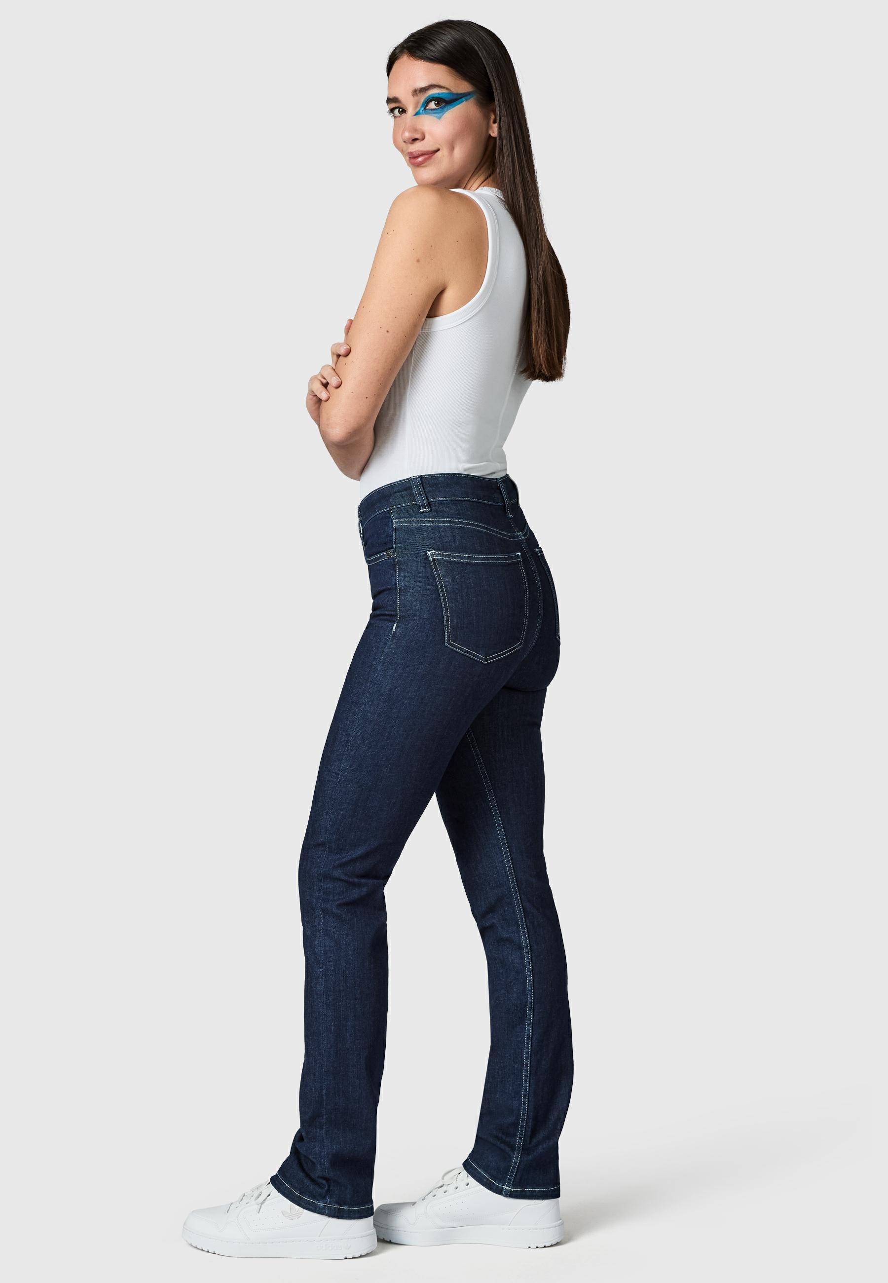 PEAK TIME Straight-Jeans »Straight-Jeans Galaxa« Gerade Damen Jeans mit Logoprägung
