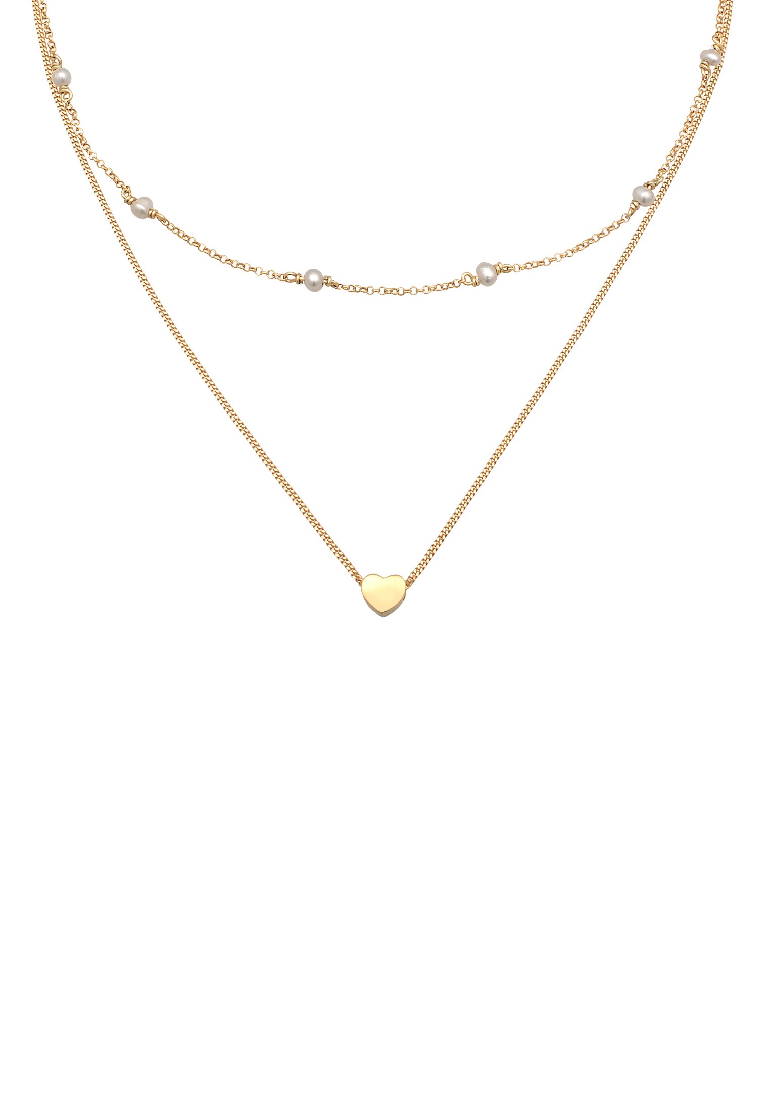 Elli Silberkette »Halskette Choker Layer Süßwasserperlen Herz 925 Silber«