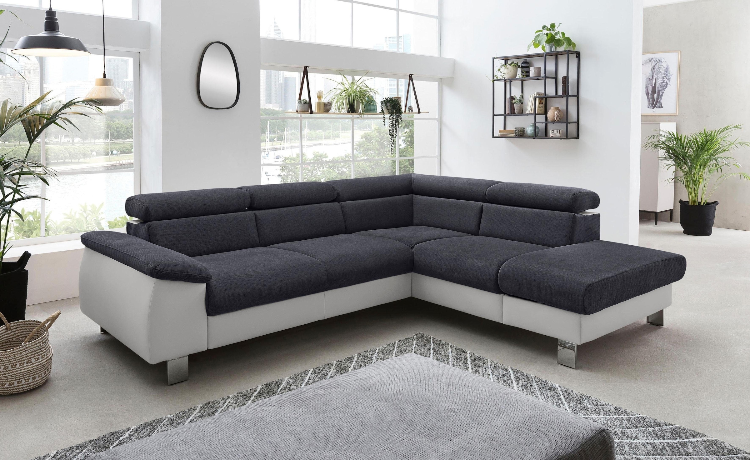 COTTA Polstergarnitur »Komaris L-Form«, (Set), Set bestehend aus: Ecksofa mit Kopfteilverstellung & Hocker