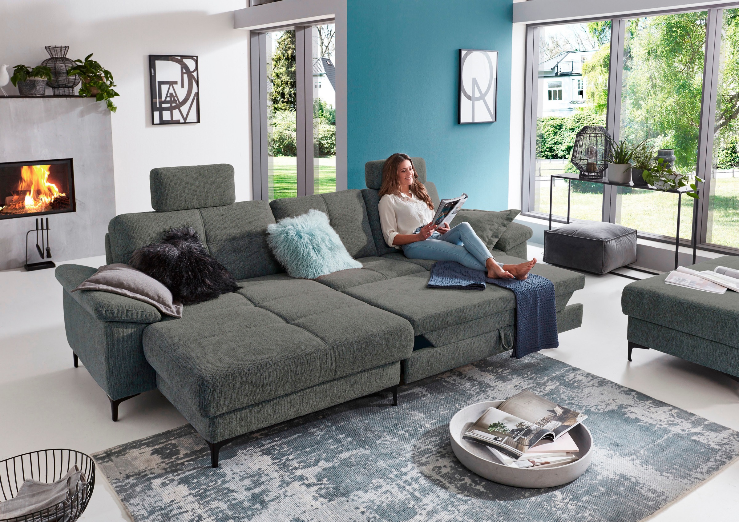 3C Carina Ecksofa »Burnaby bequem und modern, L-Form«, 2 Kopfstützen, optional mit Schlaf- und motorischer Relaxfunktion