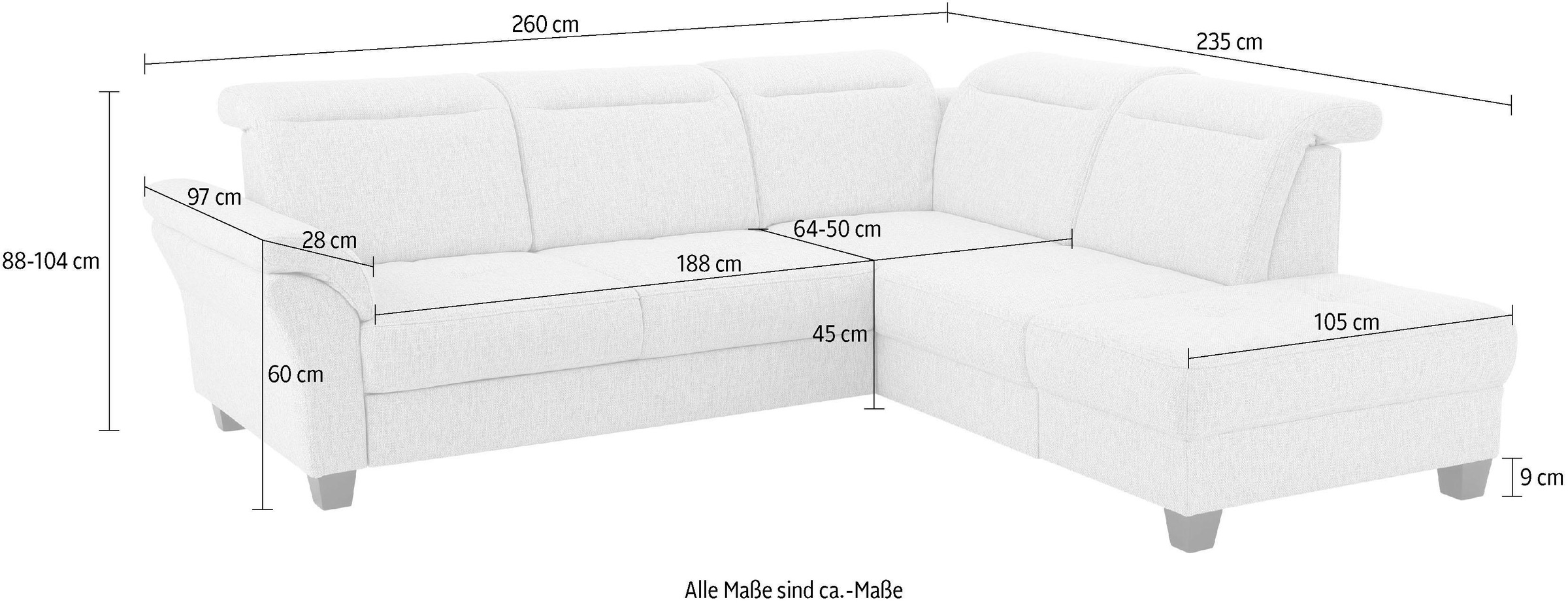 Home affaire Ecksofa »Solvei L-Form«, wahlweise auch mit Kopfteilverstellung und Bettfunktion, Federkern
