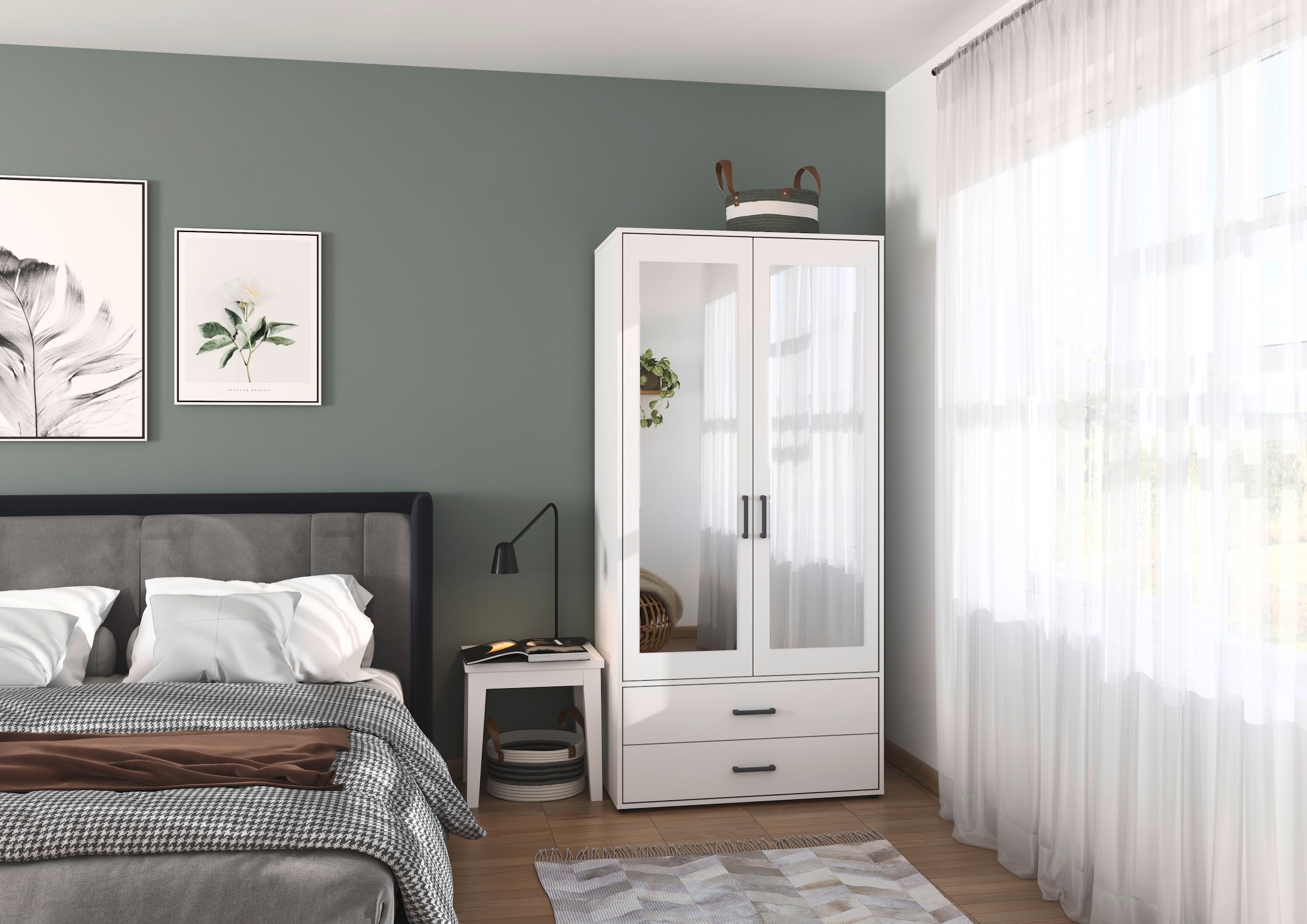 rauch Drehtürenschrank »Kleiderschrank Schrank Garderobe Wäscheschrank VOYAGER« in 3 verschiedenen Ausstattungen BASIC/CLASSIC/PREMIUM,  mit modernen Griffen in Graumetallic, inkl. Schubkästen und Spiegel