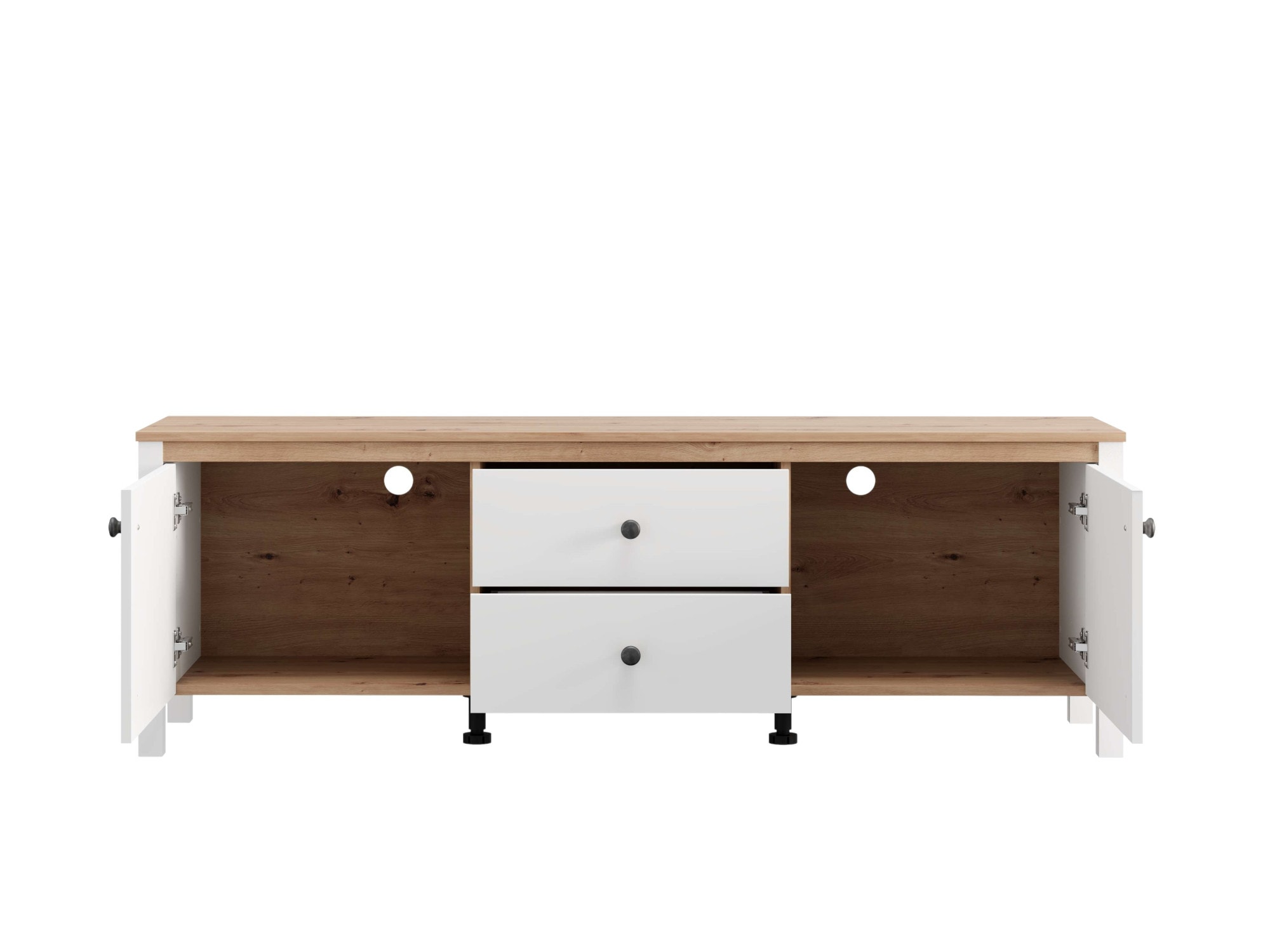 Home affaire Lowboard »BEDFORD, TV-Board, TV-Kommode, TV-Schrank, TV-Möbel im Landhausstil« MDF-Profil, 2 Türen, 2 Schubladen und 2 Fächer mit Metallgriffen