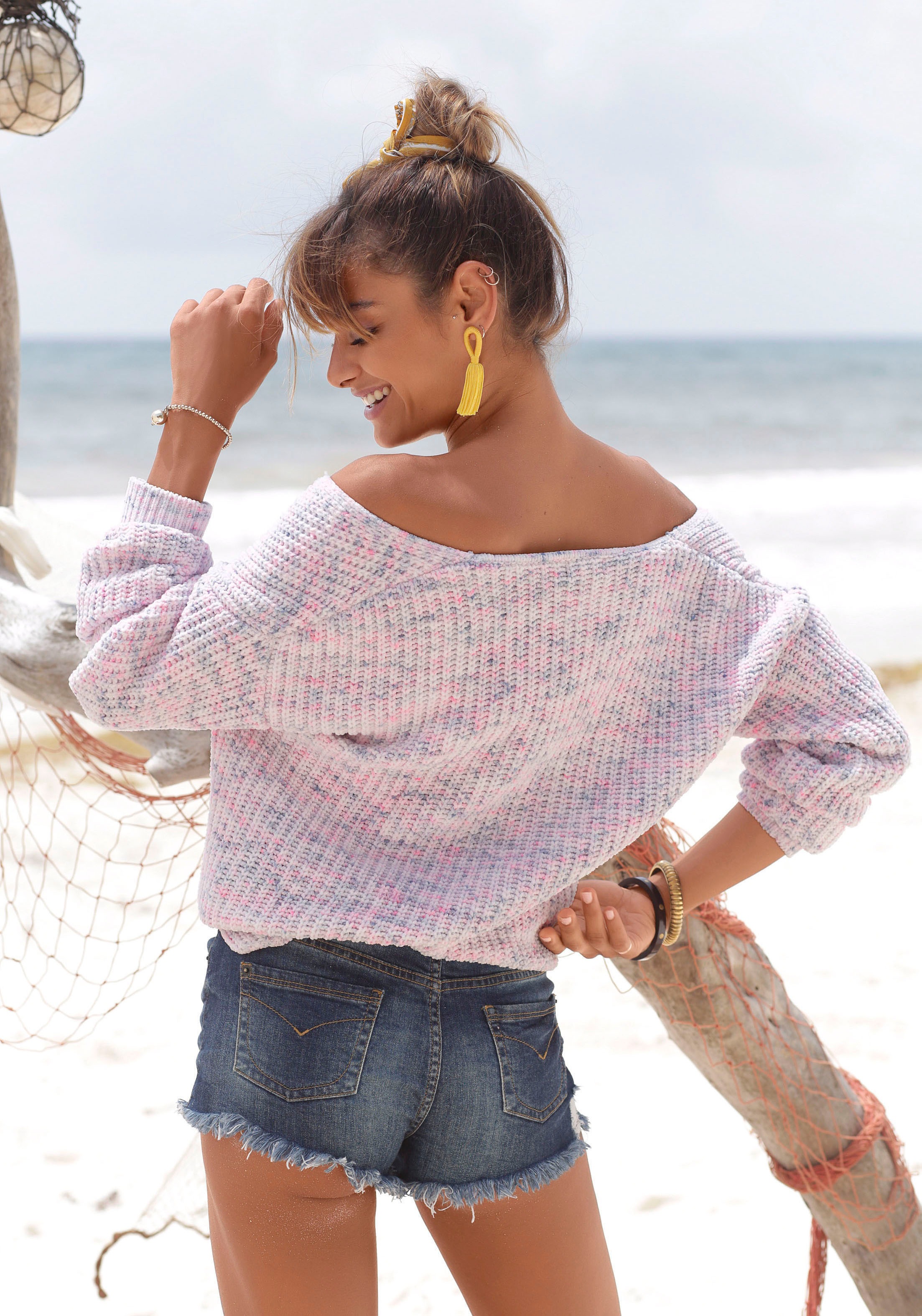 Buffalo V-Ausschnitt-Pullover aus weichem Chenille, Strickpullover, kuschelig weich