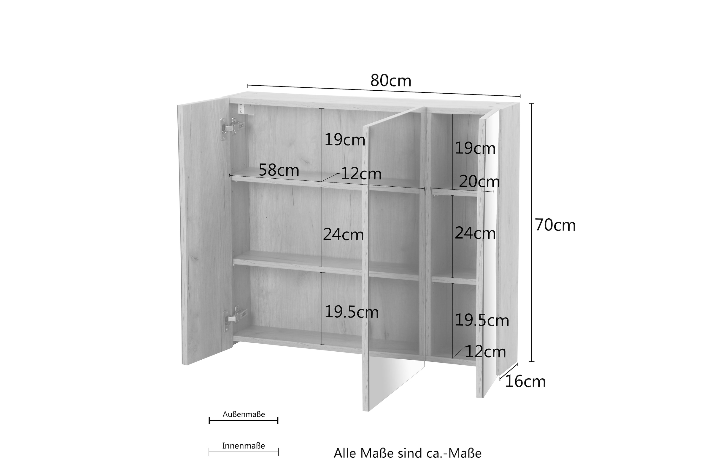 andas Badmöbel-Set »Lund Badmöbel Set Badschrank Badezimmerset«, (Komplett-Set, 3 St.), Waschtisch, Spiegelschrank und Becken Breite 80cm