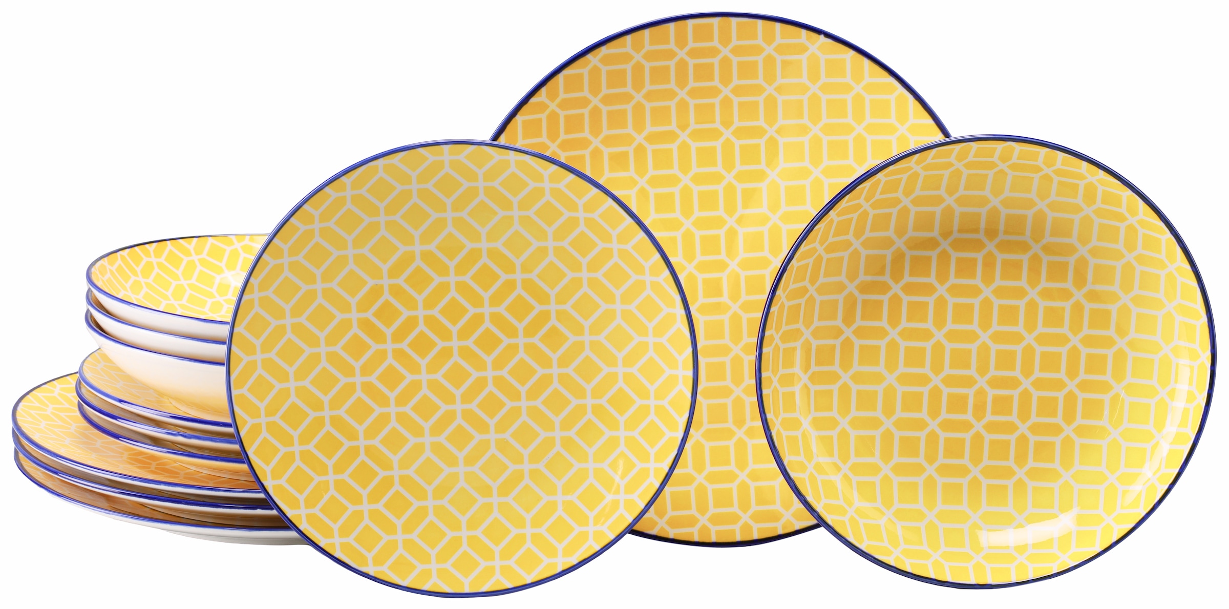 CreaTable Teller-Set »Mediterran, Teller Set 12-tlg.« Mediterraner Flair, Traditionell keramische Motive