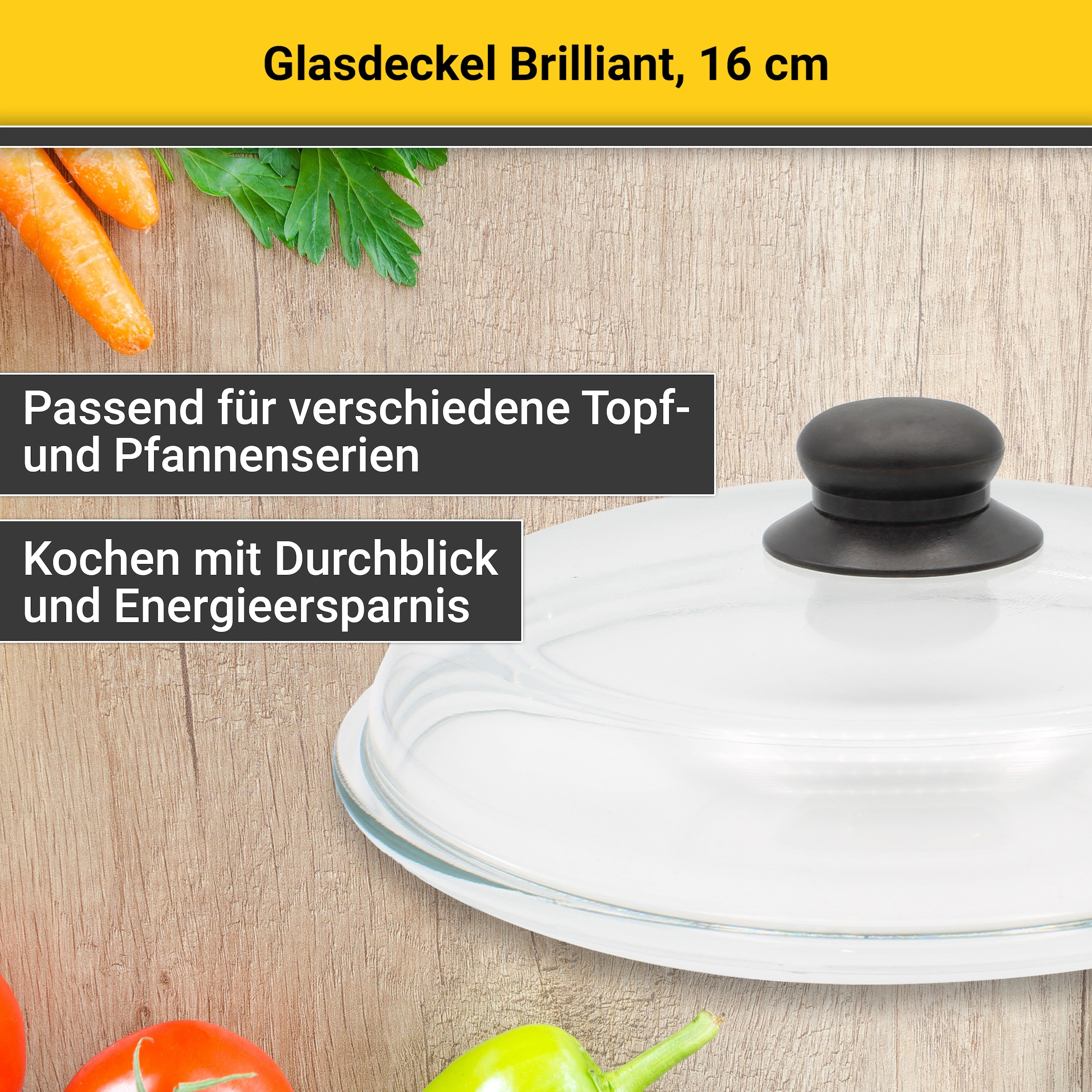 Krüger Deckel »Glasdeckel Brilliant mit Kunststoffknopf« hitzebeständig bis 160°C und spülmaschinengeeignet