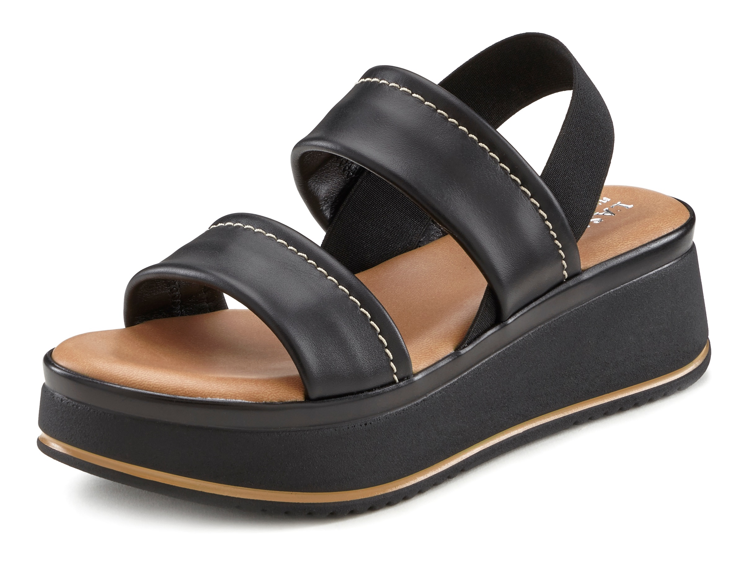 LASCANA Sandalette, aus Leder mit leichtem Keilabsatz