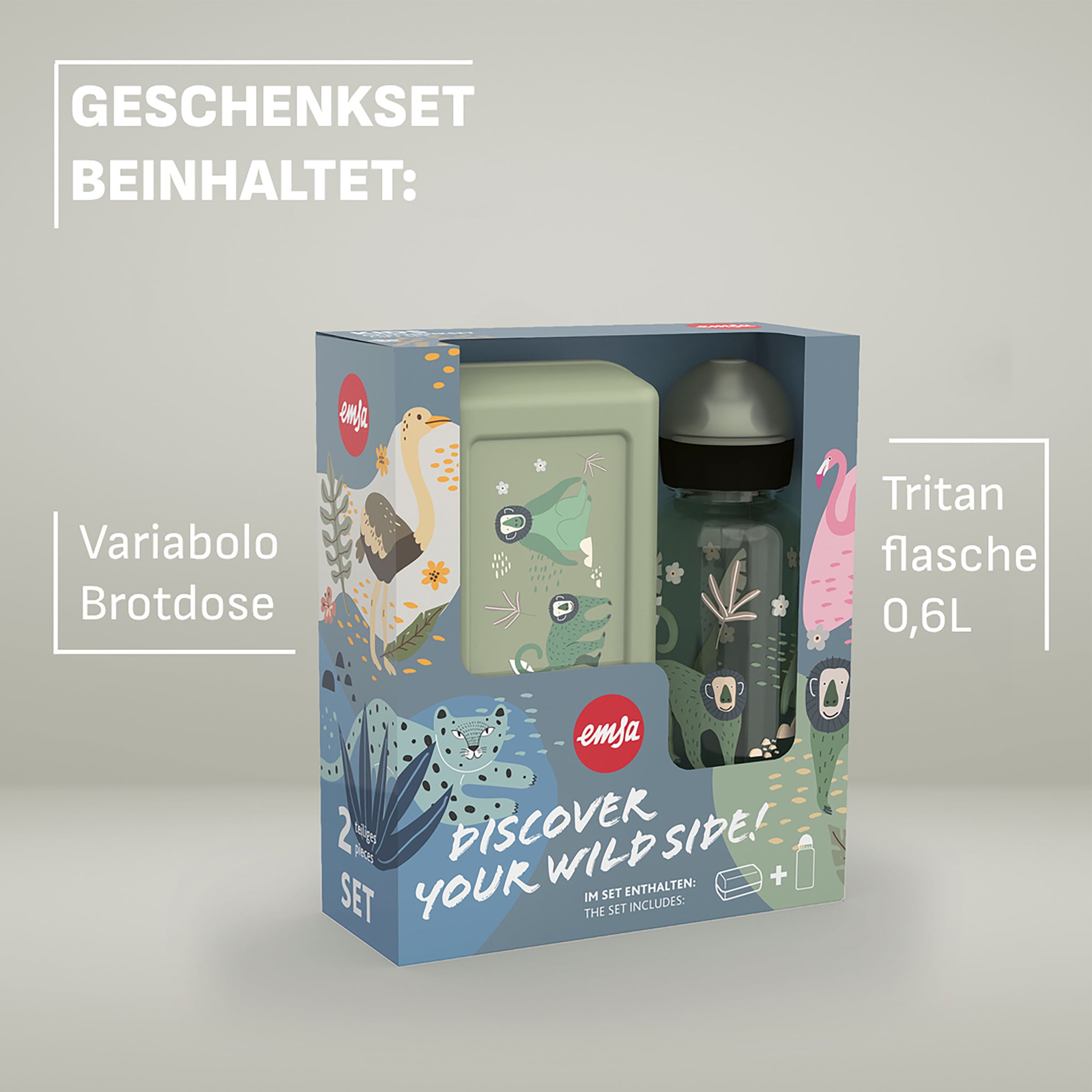 Emsa Kindergeschirr-Set »Kids« Tritan-Trinkflasche, 0,6 l, Vorratsdose mit herausnehmbarem Trenner