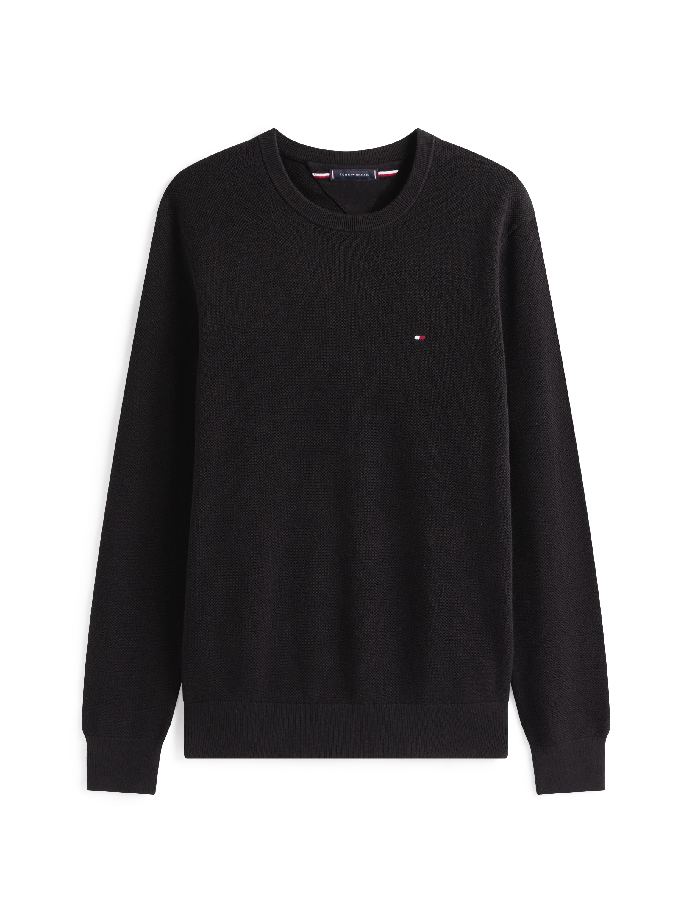 Tommy Hilfiger Rundhalspullover »ESSENTIAL STRUCTURE CREW NECK mit Struktur und Label«, unifarben, casual, regular fit, Baumwolle, Rundhals