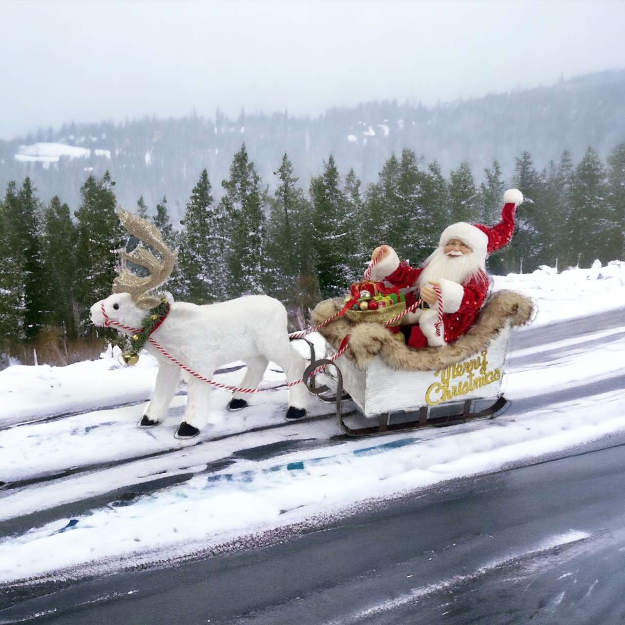 SHX Weihnachtsmann »Animierter Rentierschlitten mit Weihnachtsmann«, Bewegung, Soundeffekte