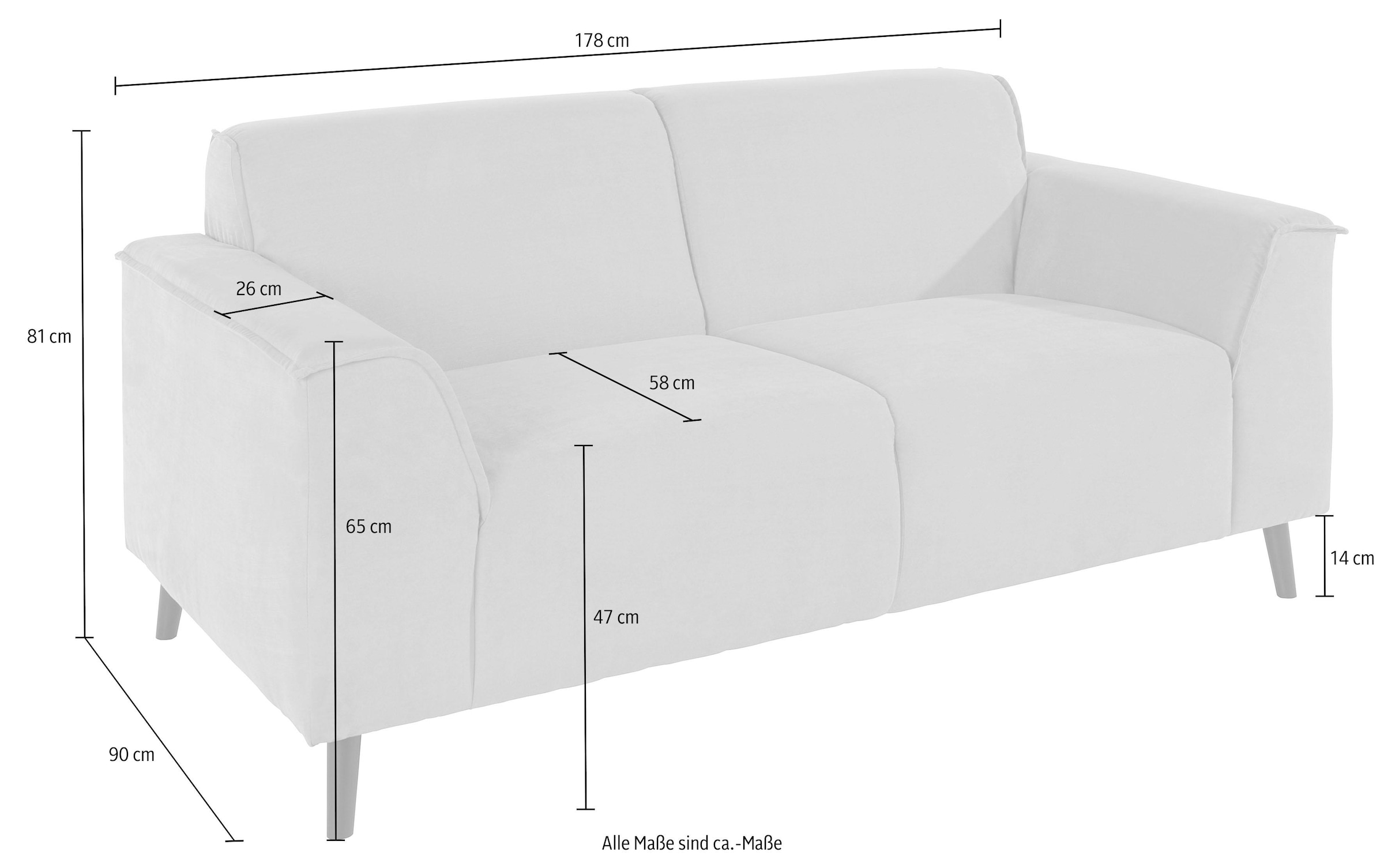 DOMO collection 2-Sitzer »Amora, inklusive komfortablem Federkern für mehr Sitzkomfort«, Komfortsitzhöhe 47cm, elegante Armlehnen und hoher Fuß
