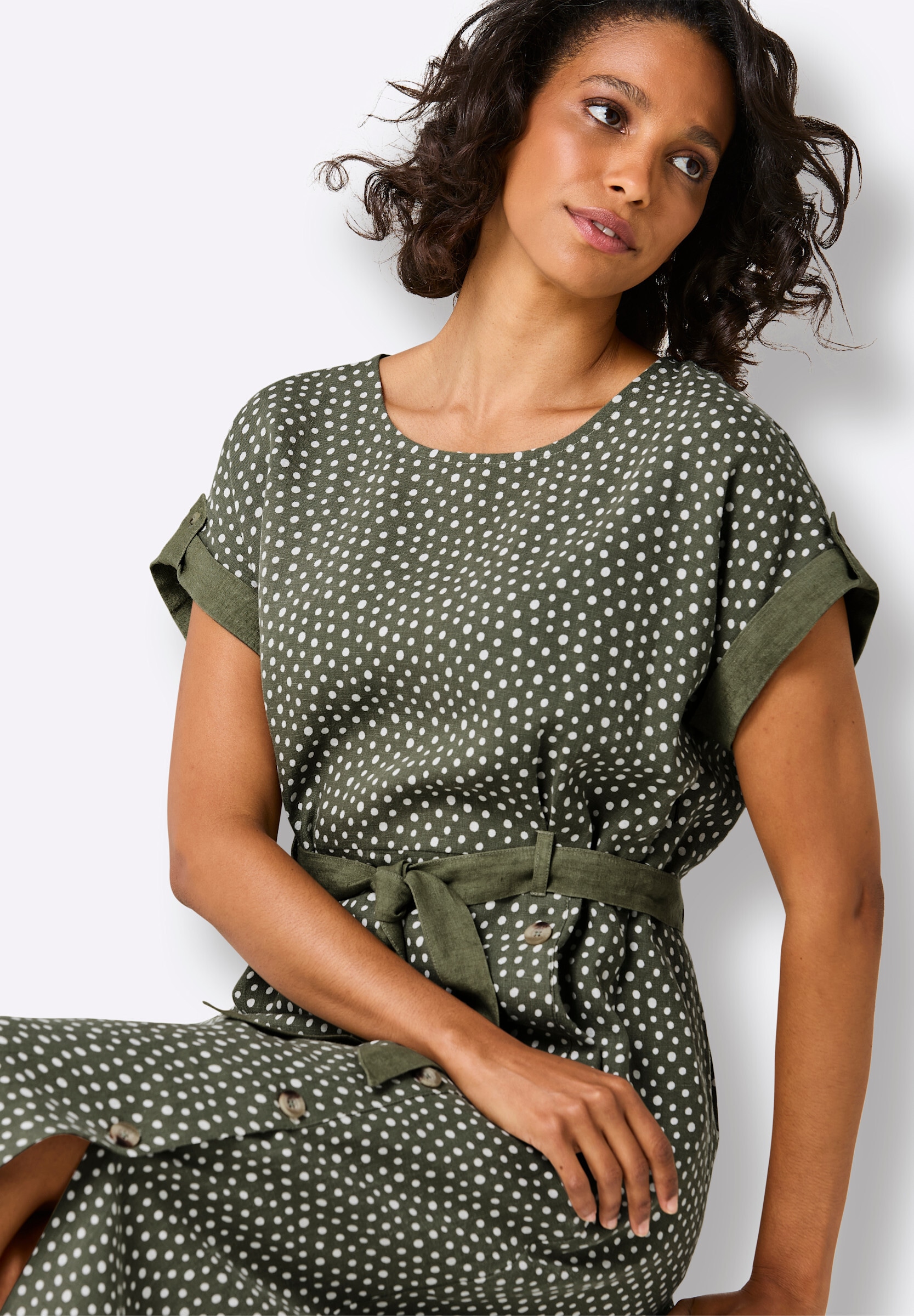 creation L Sommerkleid »Leinen-Kleid Druckkleid aus reinem Leinen« Ohne Taschen