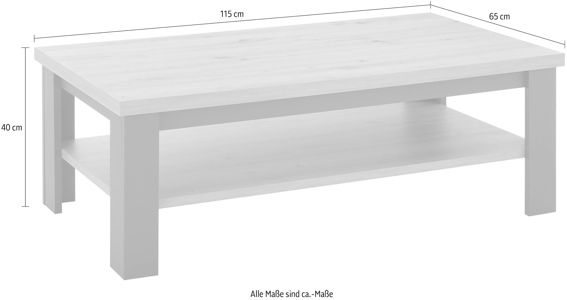 Stolkom Couchtisch »Venezia Wohnzimmertisch, Eiche Artisan Dekor, BxHxT 115x40x65 cm«, Ablageboden, Absetzungen alufarben, Klassisches Design