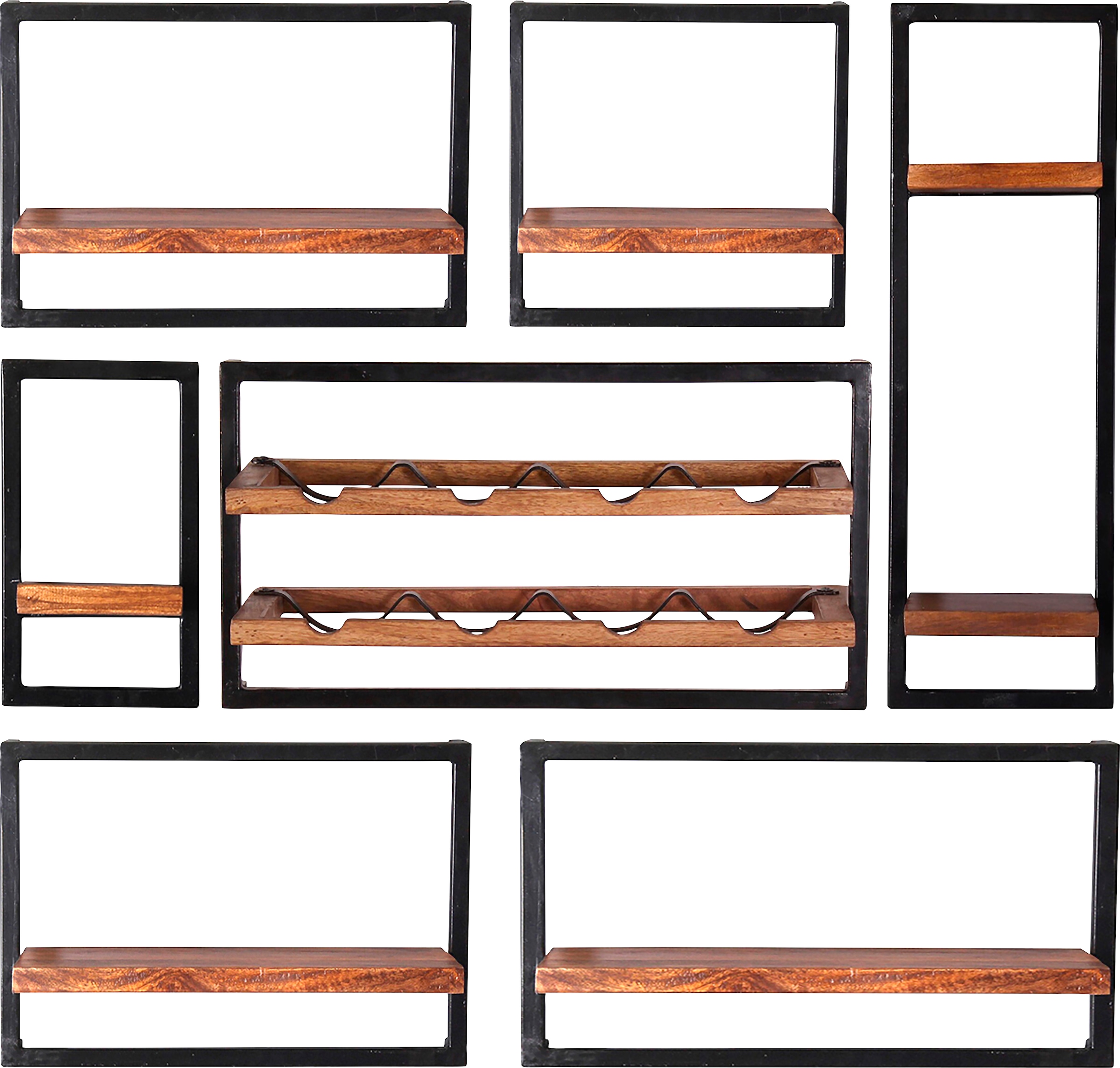 SIT Wandregal »Panama« Set, 7 Stk. tlg. Regalset im Industrial Stil, Mangoholz und Metall