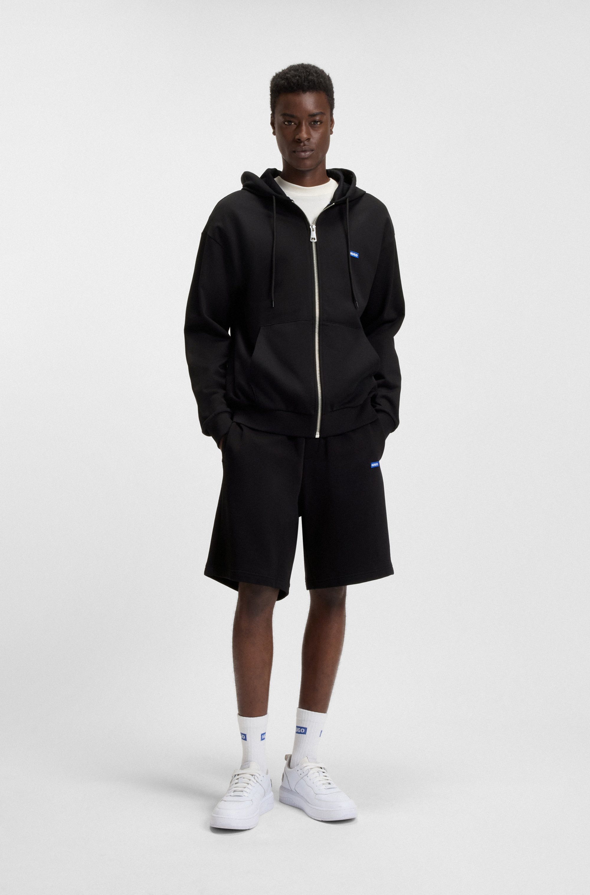 HUGO Kapuzensweatjacke »Nadarasi« mit Logo-Badge