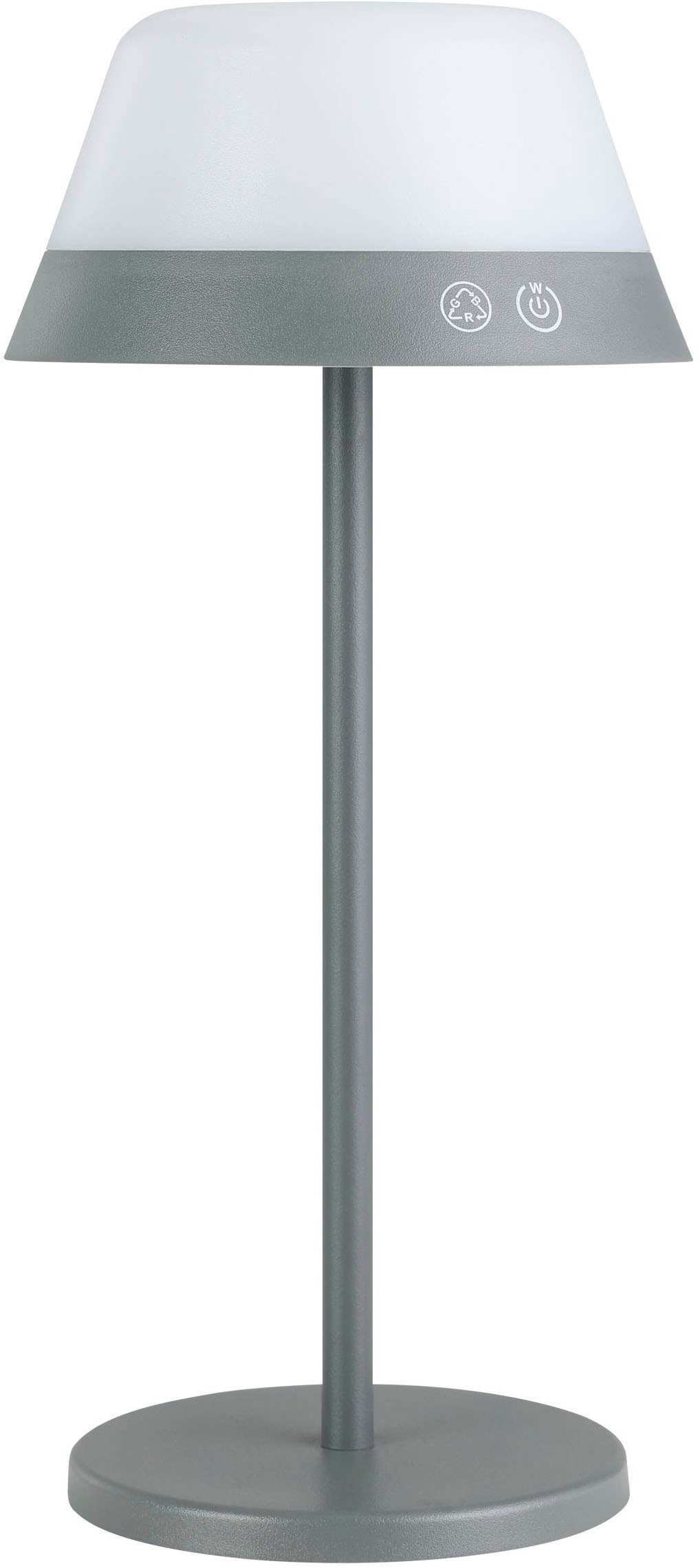 EGLO Tischleuchte »Meggiano Tischlampe, kabellos, aufhängbarer Lampenschirm, IP54, Lampe« LED-Modul 1 Stk. RGB | Warmweiß Tischleuchte - H32 x Ø15 cm - grau - 1X1,5W;1X0,8W inkl.