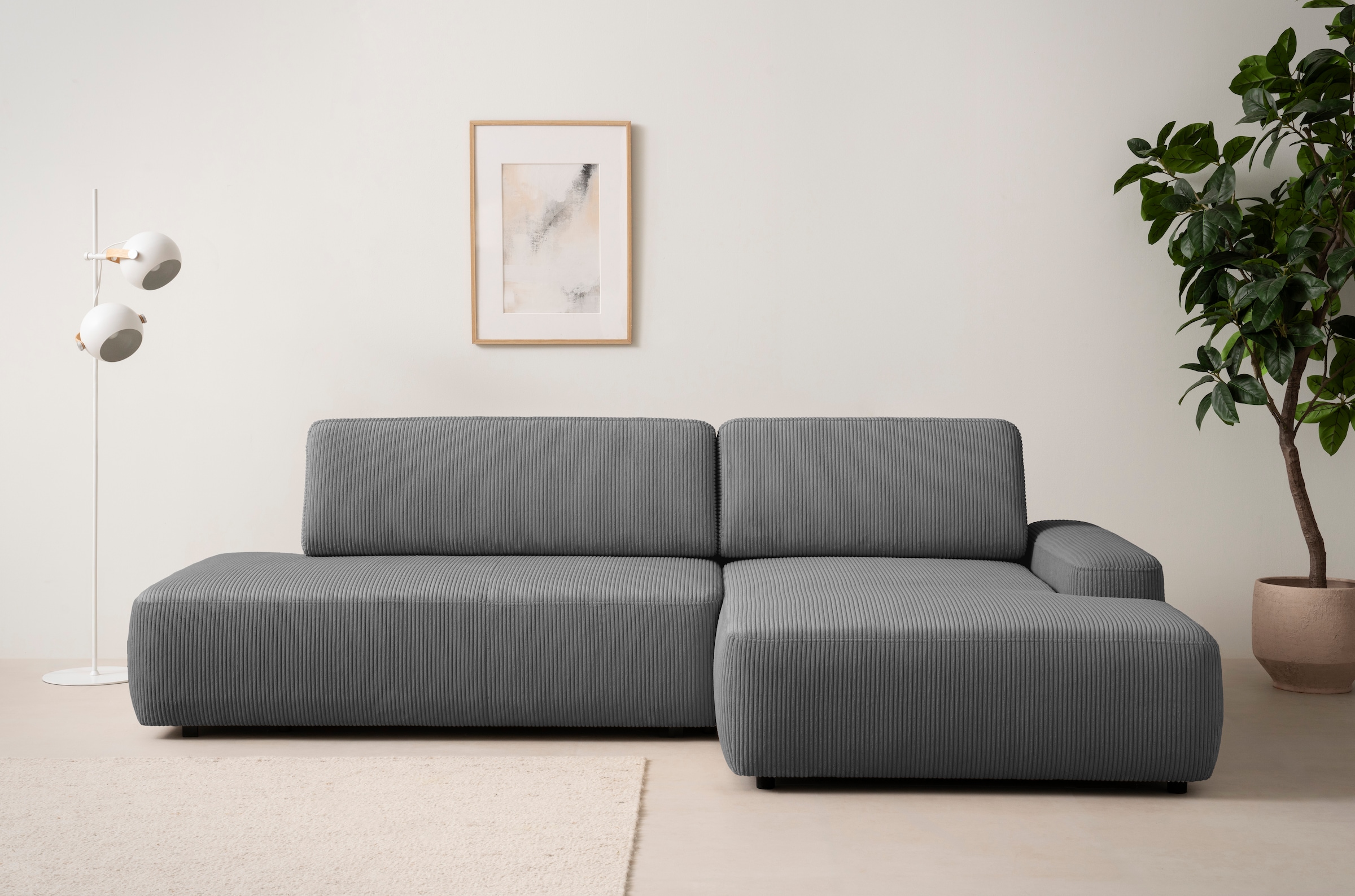 Home affaire Ecksofa »TORGE, Schlafsofa Cord, Samtvelours u. Strukur fein, Couch in L-Form« Schlaffunktion und Bettkasten, Liegefläche: 210x125 cm, neues Design