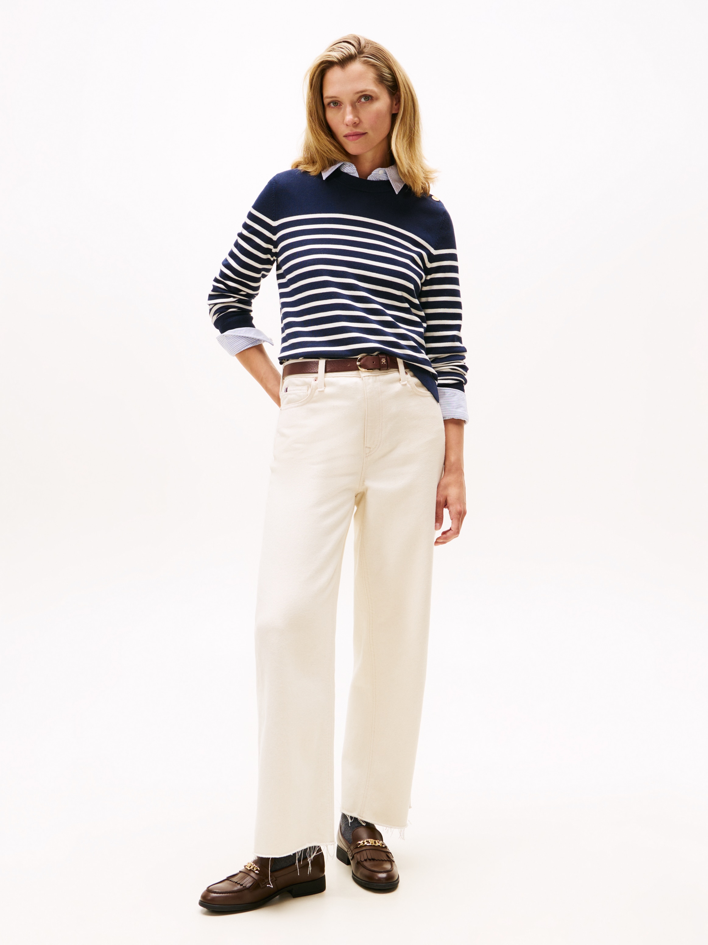 Tommy Hilfiger Strickpullover »CO JERSEY MID GG LS GOLD BTN SWT«, mit goldfarbenen Knöpfen