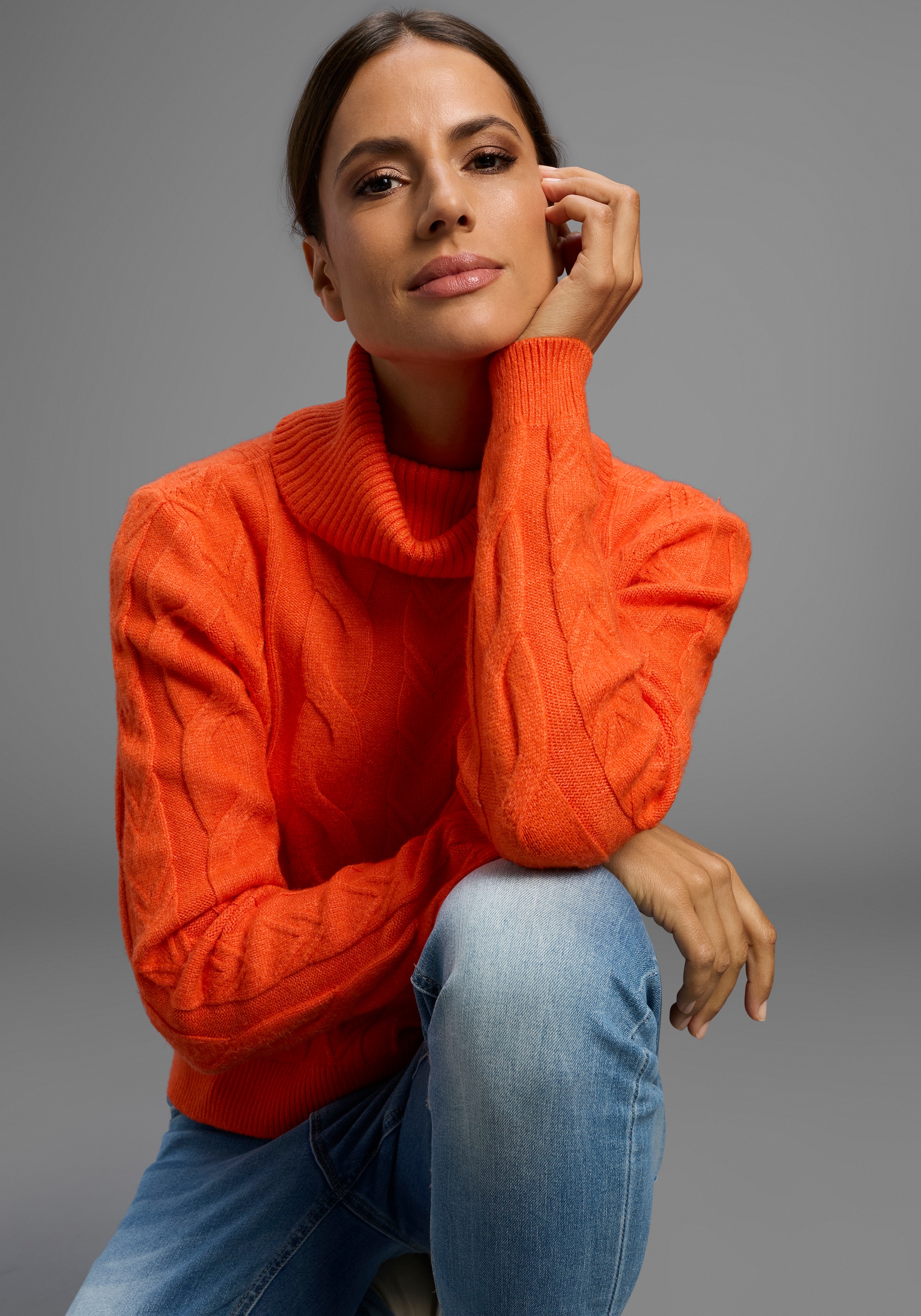 KangaROOS Rollkragenpullover mit Zopfstrickmuster