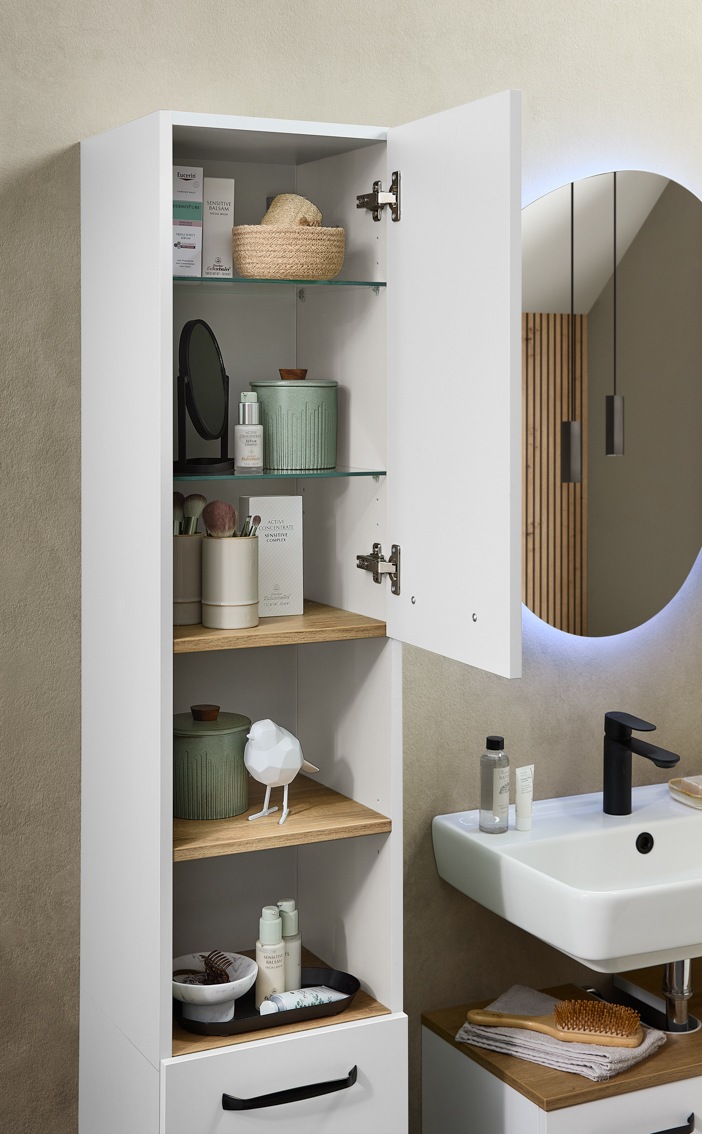 Saphir Hochschrank »Quickset 500, Badschrank 32,4 cm breit« 3 Einlegeböden, 1 offenes Fach, Badezimmer-Hochschrank