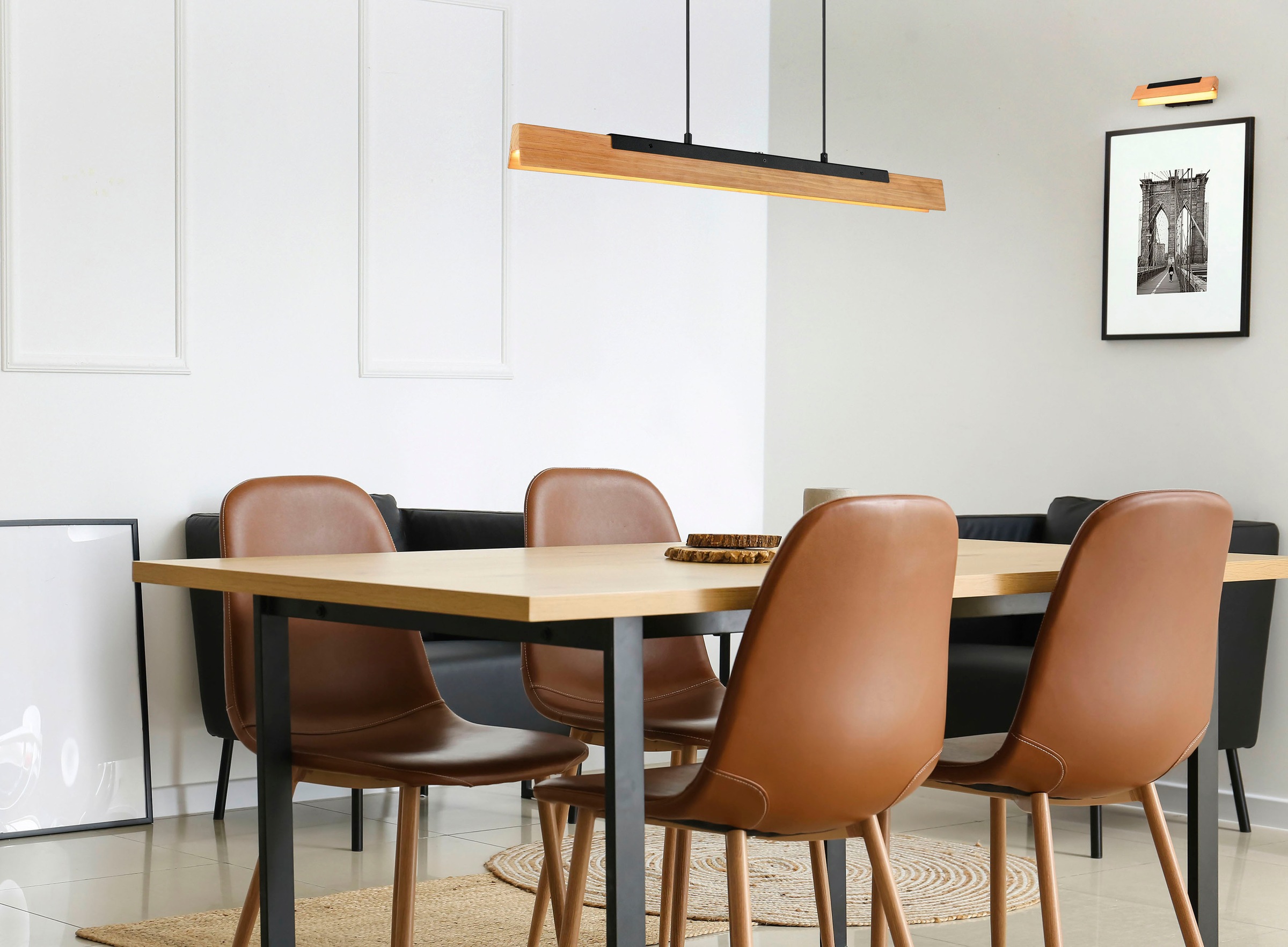 TRIO Leuchten LED Pendelleuchte »Kerala«, 1 flammig, Leuchtmittel LED-Board | LED fest integriert, Hängelampe aus Holz + Metall, Touchdimmer, höhenverstellbar, warmweiß