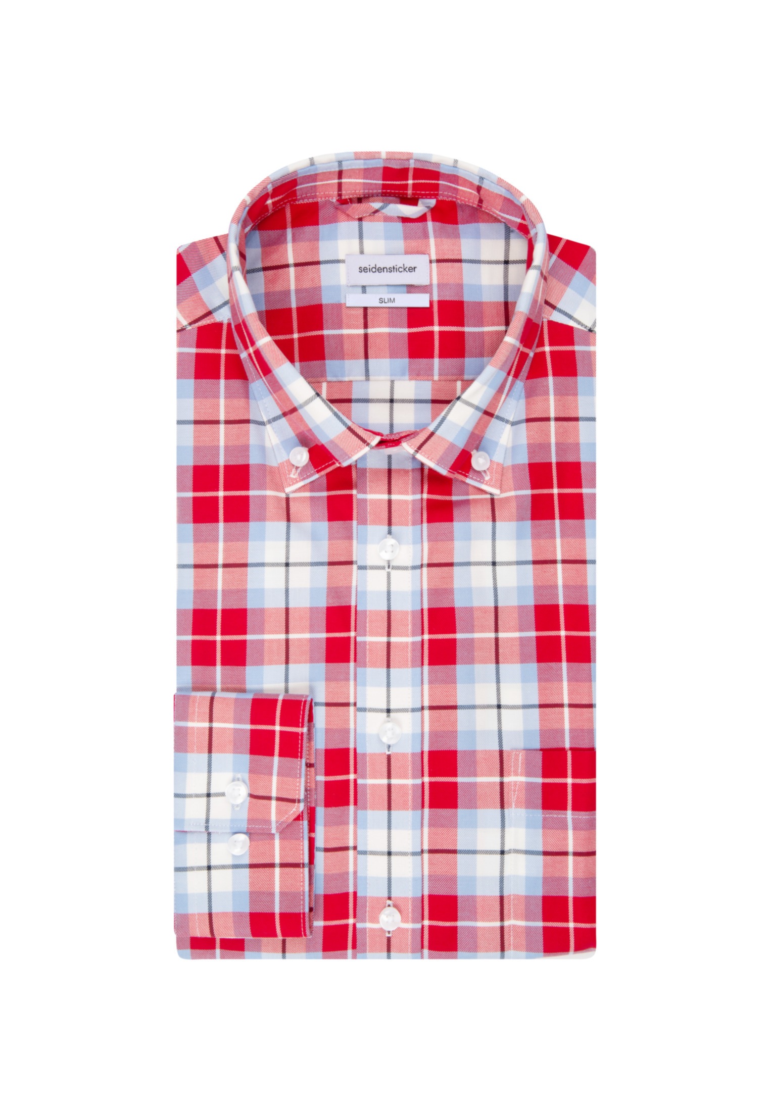 seidensticker Businesshemd »Slim«, Slim Langarm Button-Down-Kragen Karo
