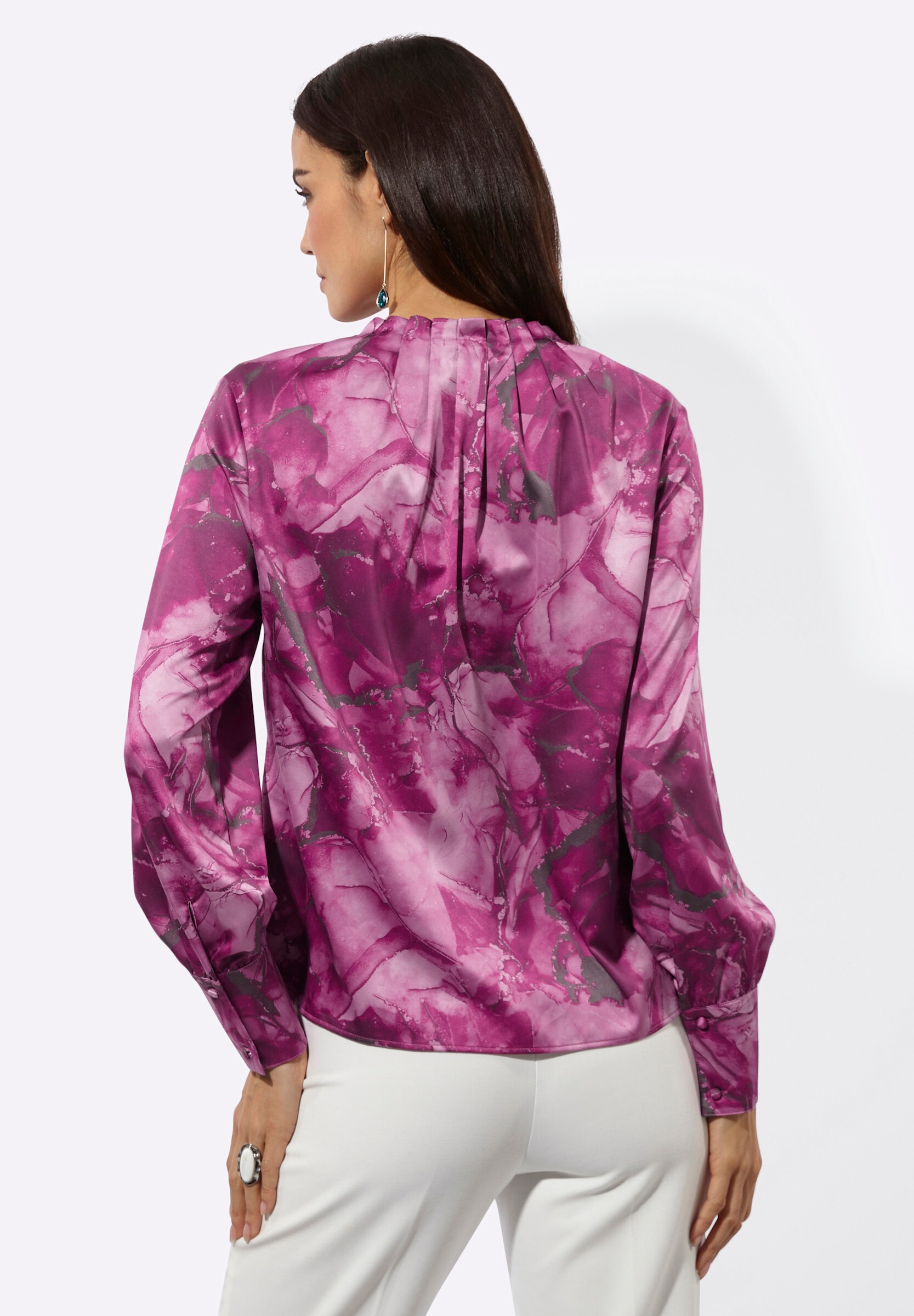 creation L Schlupfbluse »Satin-Bluse Satinbluse mit Falten am Stehkragen«