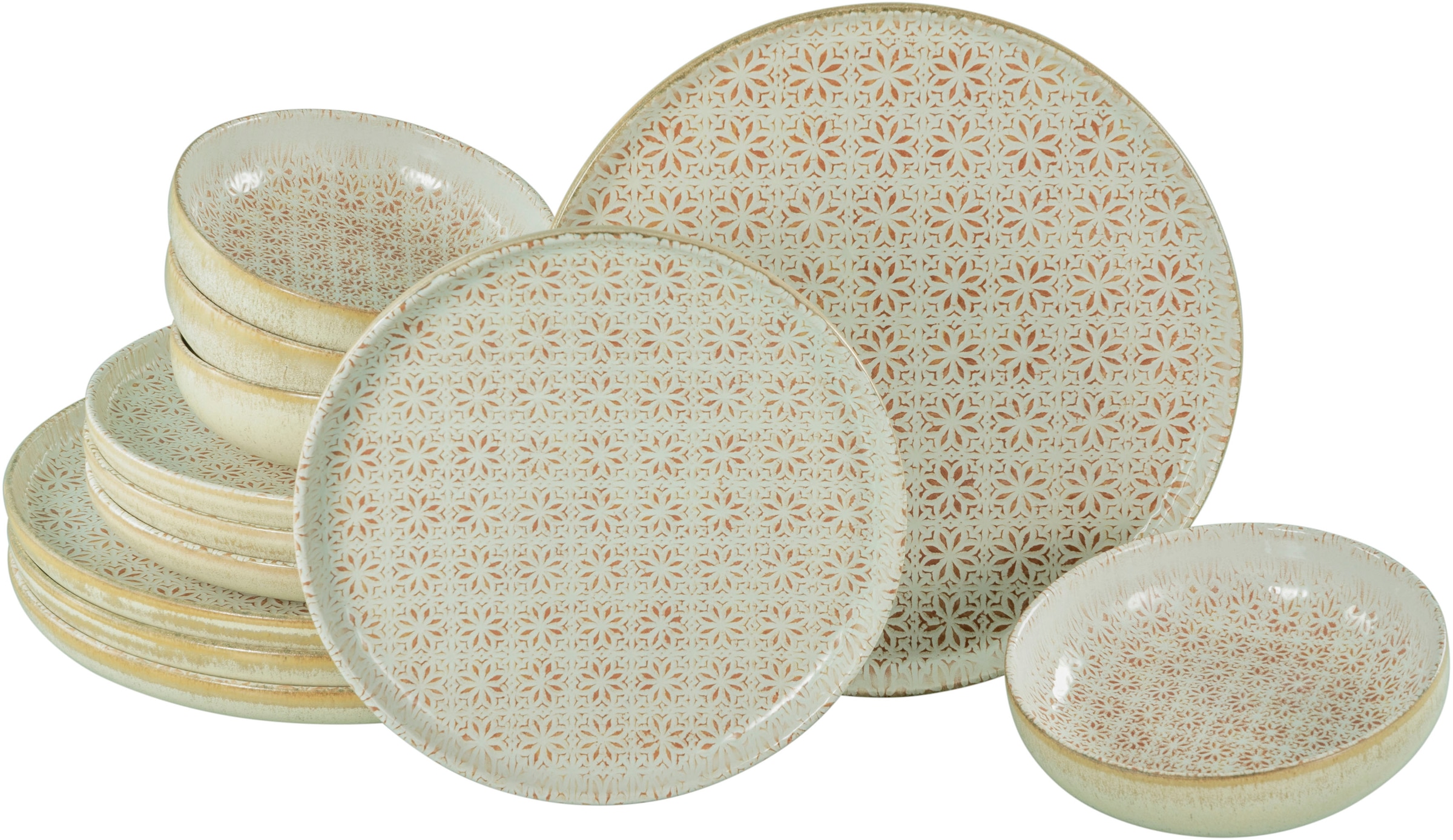 CreaTable Teller-Set »Uno Emiliana, Teller Set 12-tlg« Shabby Look, Vintage Style