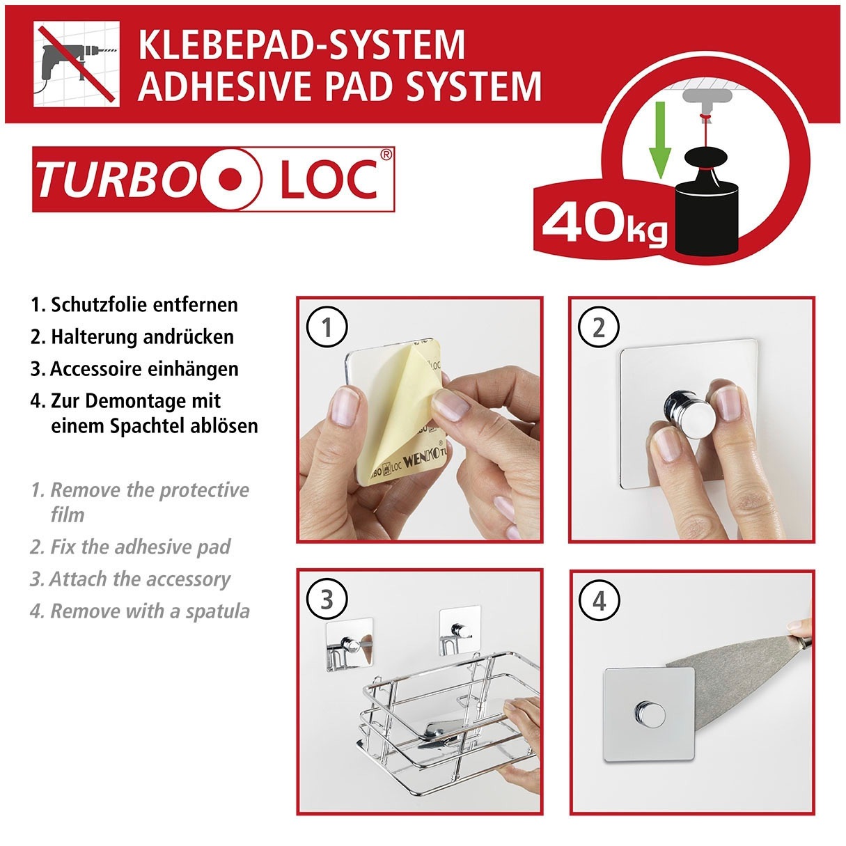 WENKO WC-Garnitur »Turbo-Loc® Carpino« aus Kunststoff | Metall weiß, Befestigen ohne Bohren