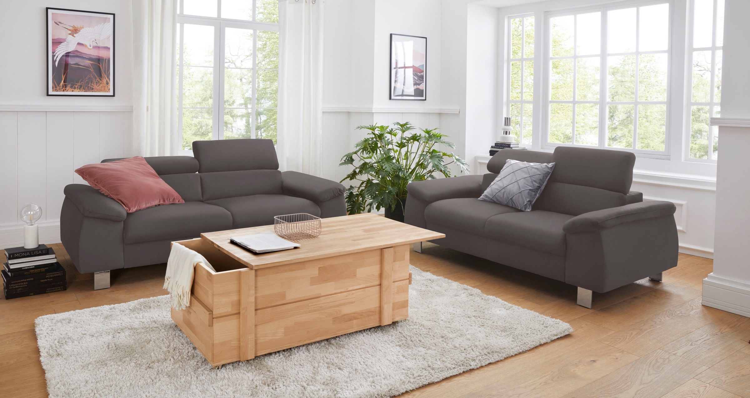 COTTA Polstergarnitur »Komaris«, (Set), Set bestehend aus: 2-Sitzer mit Kopfteilverstellung & Hocker