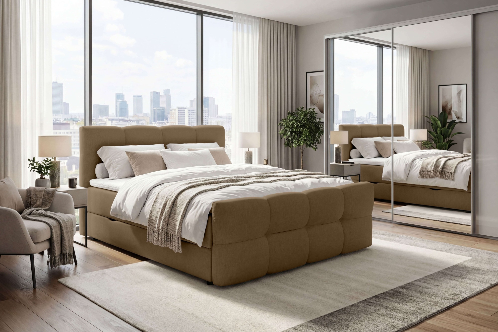 OTTO home Boxspringbett »HARRY, Doppelbett, Polsterbett, Federkernbett, 160, 180 cm« Boxbett: 5-Z-Taschenfederkern im Unterbau, Härtegrad 3, inkl. Topper