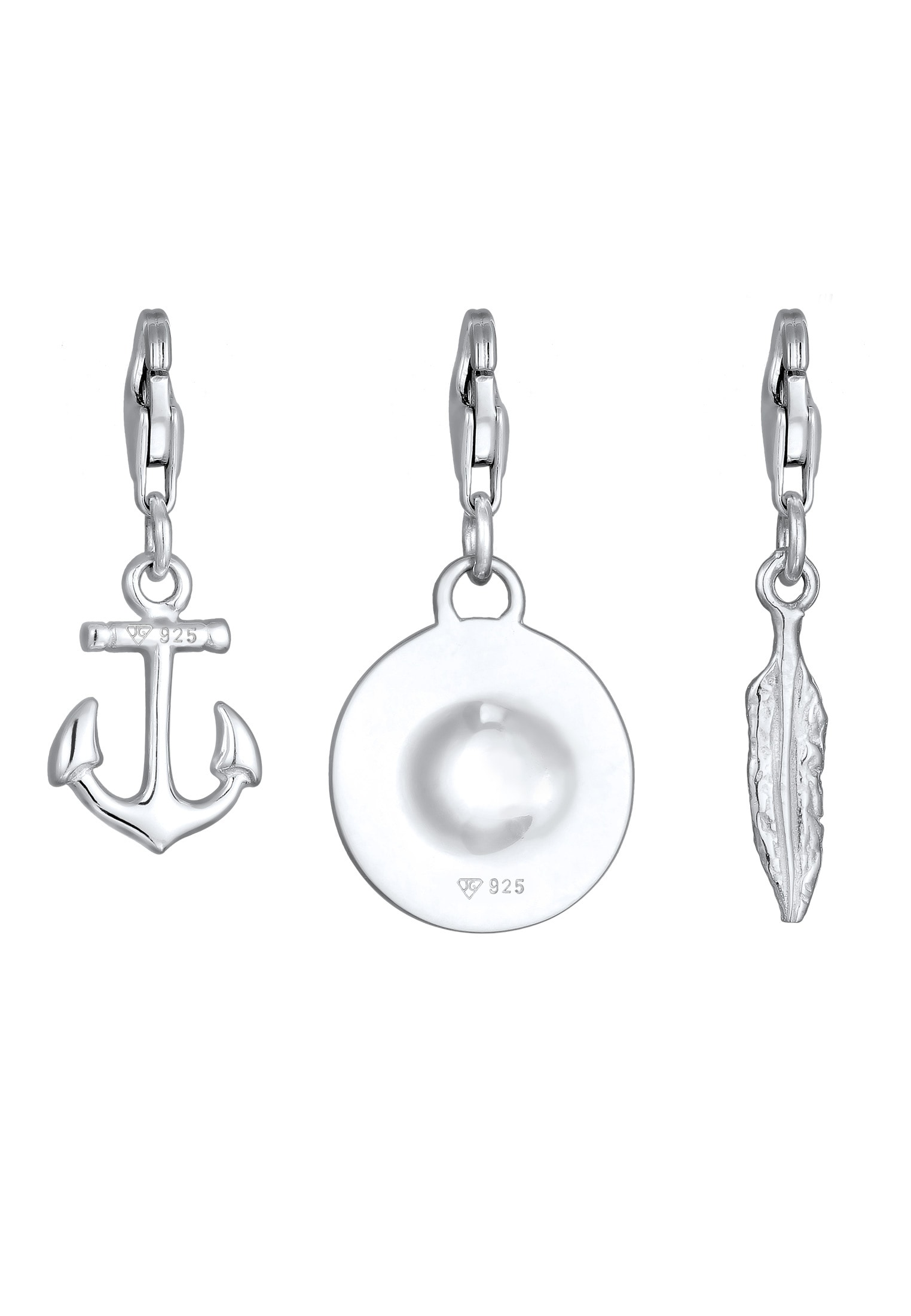 Kuzzoi Charm Anker »Charm Set Anker Wildrose Feder 925 Sterling Silver«