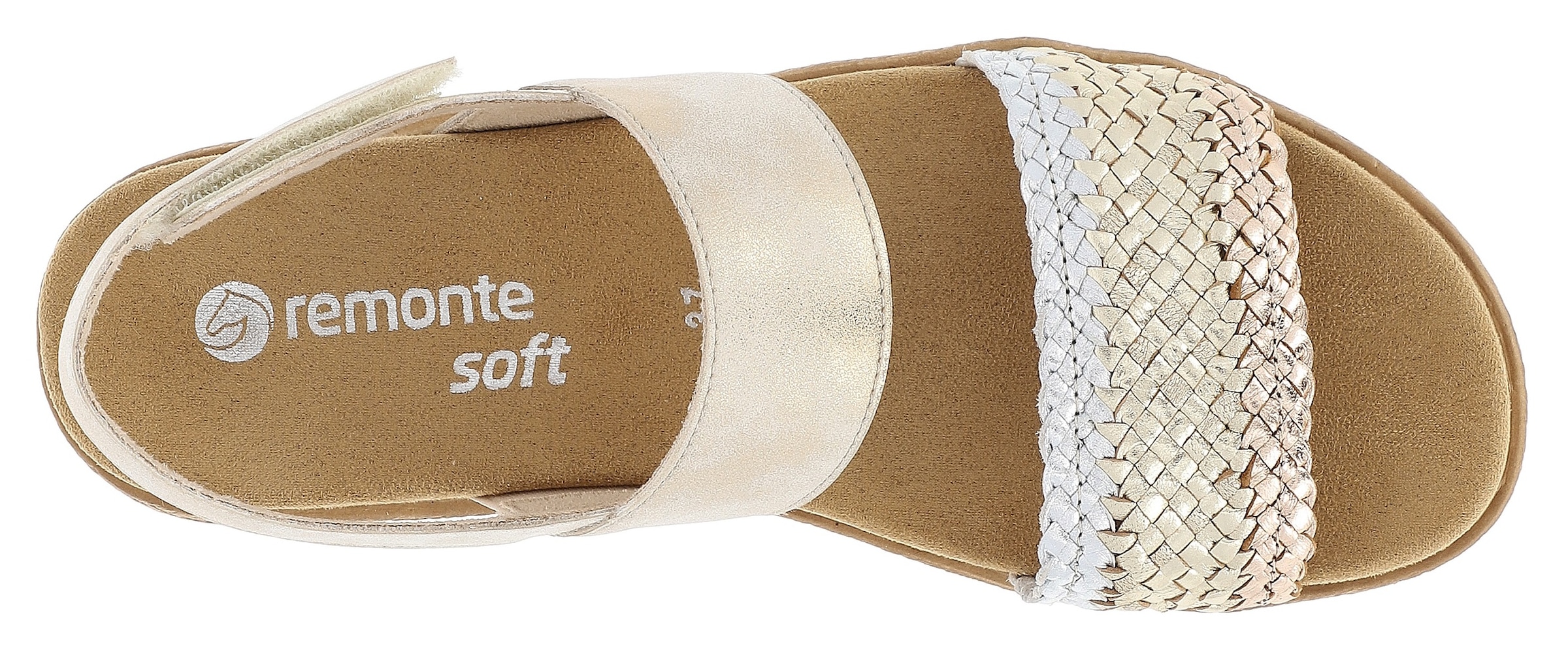 Remonte Keilsandalette »ELLE-Collection«, Sommerschuh, Sandale, Keilabsatz, mit Flechtbandage im Metalliclook