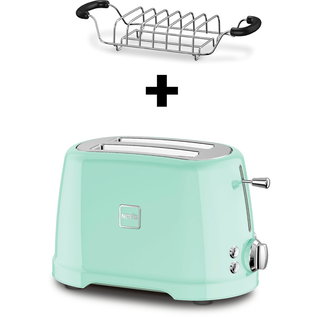 NOVIS Toaster »T2«, 2 kurze Schlitze, 900 W, Set mit Brötchenwärmer, neomint