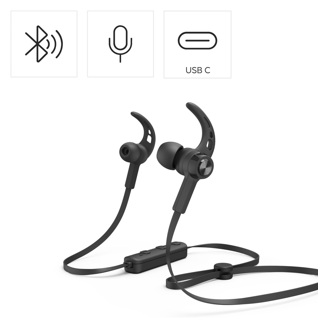 Hama Bluetooth-Kopfhörer »Bluetooth Kopfhörer (In-Ear, Mikrofon, Ear-Hook, Sprachsteuerung)« Noise-Reduction | Sprachsteuerung | integrierte Steuerung für Anrufe und Musik
