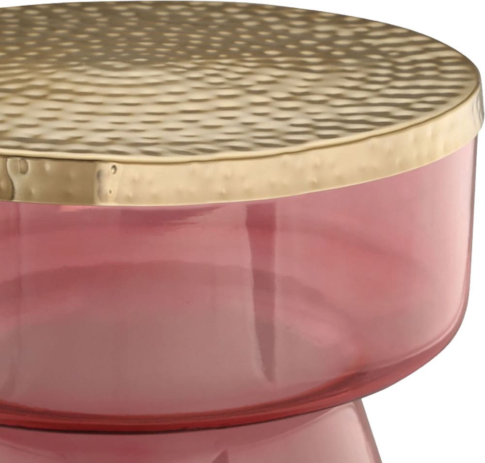 Kayoom Beistelltisch »Roman 125, mundgeblasener Glaskorpus«, (1 St.), mundgeblasener Glaskorpus, Retro-Design, goldene Metall-Tischplatte