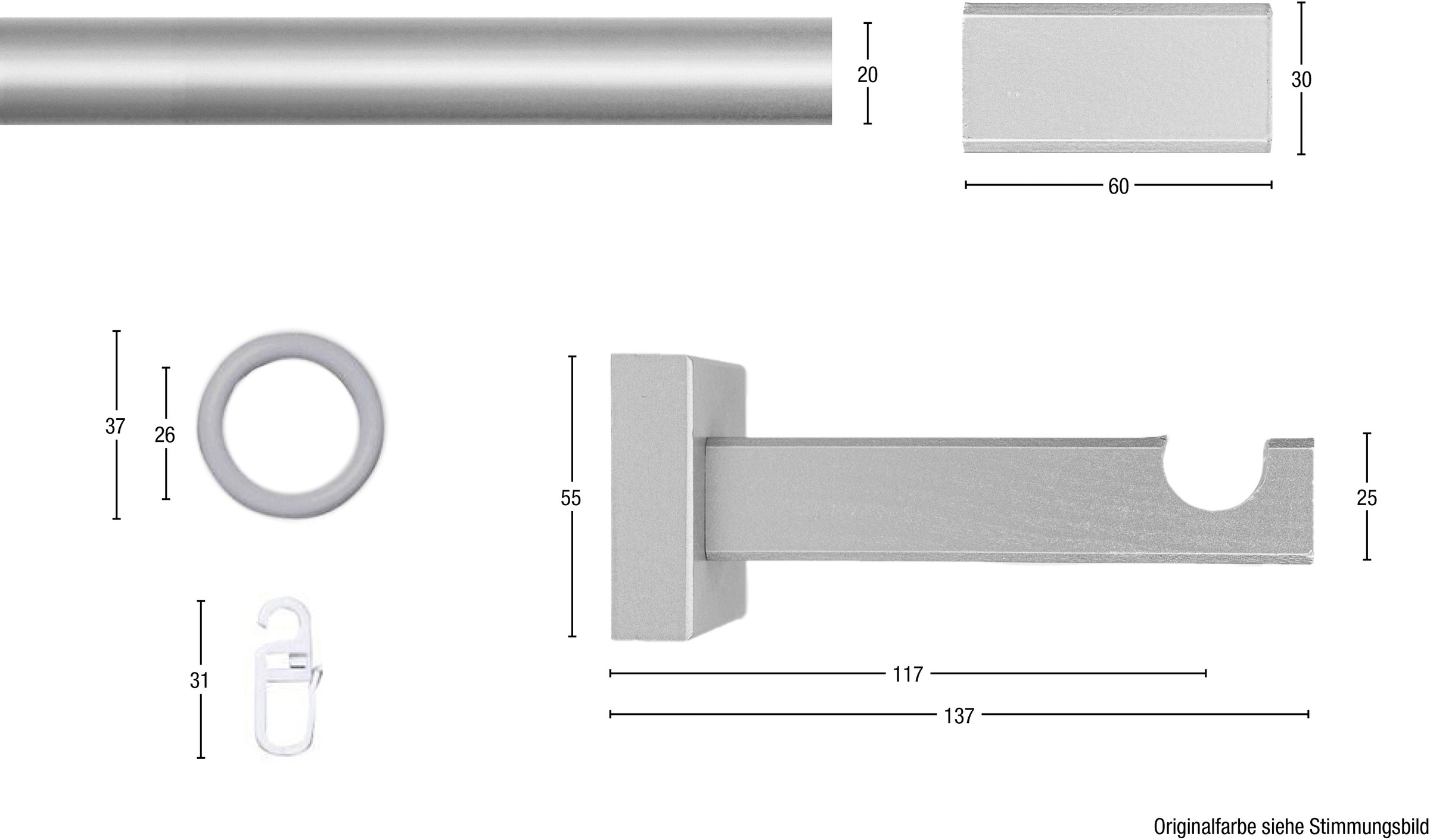 GARESA Gardinenstange »CUBUS« Ø 20 mm 1 läufig-läufig Wunschmaßlänge Vorhanggarnitur, verlängerbar, Endknopf eckig, mit Ringe
