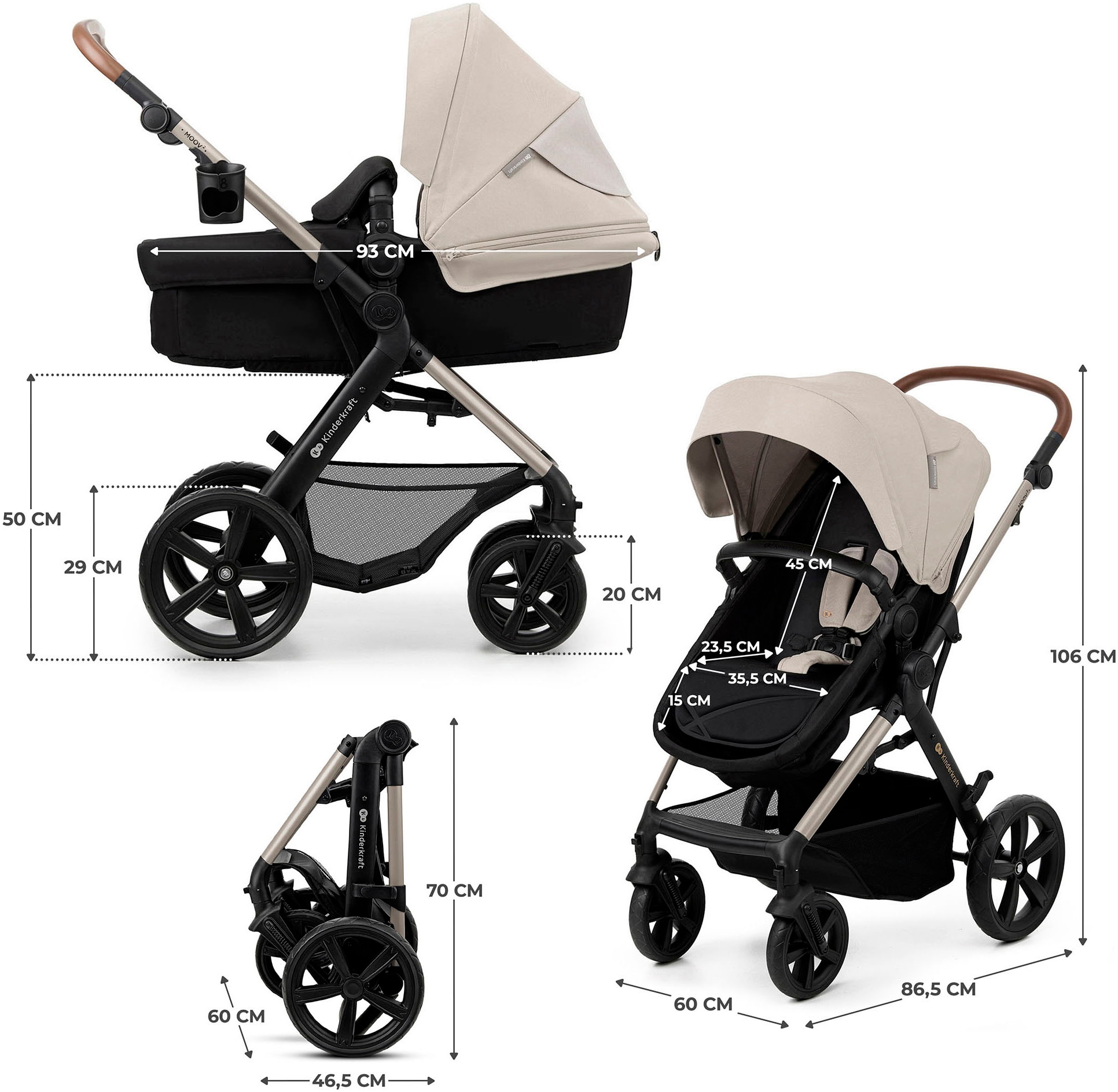 Kinderkraft Kombi-Kinderwagen »MOOV 2 3IN1«, 27 kg, mit EVA-Rädern