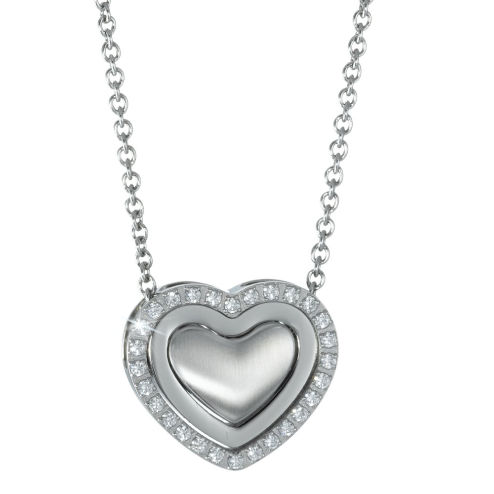 Halsschmuck mit Anhänger Edelstahl Zirkonia Herz 39-45 cm verstellbar, Rhomberg Schmuck
