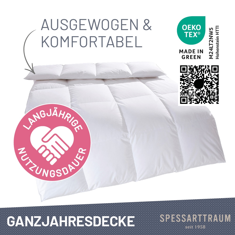 SPESSARTTRAUM Daunenbettdecke »First Class«, normal, Füllung 90% Daunen / 10% Federn, Klasse 1, Downpass zertifiziert, Bezug 100% Baumwolle, Made in Green, Hausstauballergiker geeignet, (1 St.), 5 Wärmeklassen & 6 Größen, Bestseller