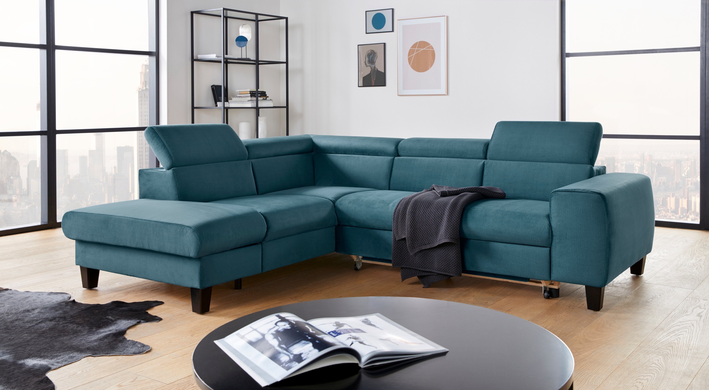 COTTA Polstergarnitur »Morven L-Form«, (Set), Set bestehend aus: Ecksofa mit Kopfteilverstellung & Hocker