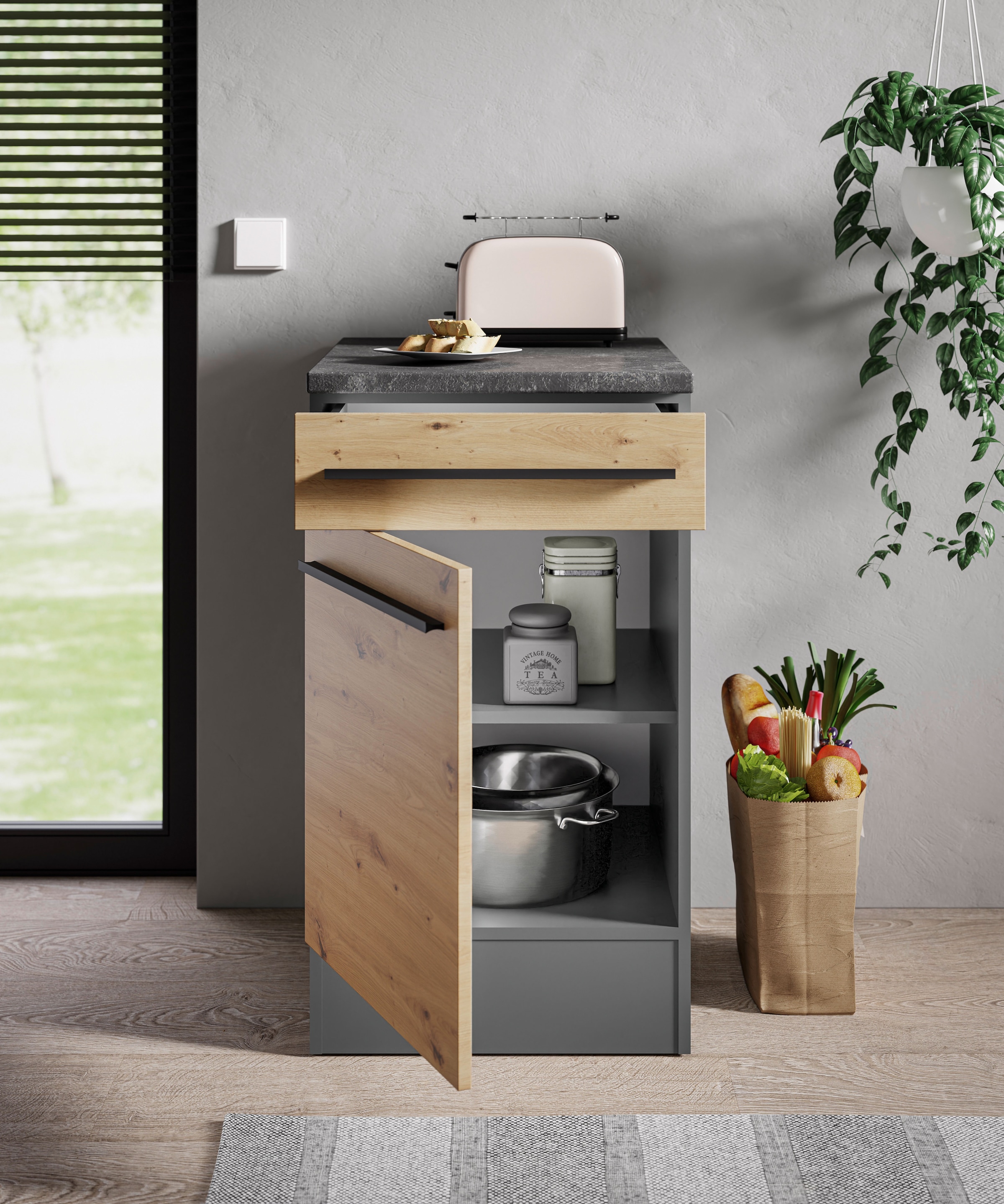 BASIC by Balculina Unterschrank »Jazz 50er Unterschrank, Küchenschrank BxHxT 50x90x60 cm« 1 Stk. tlg. Unterschrank mit 1 Tür , 1 Schubkasten und 1 Einlegeboden