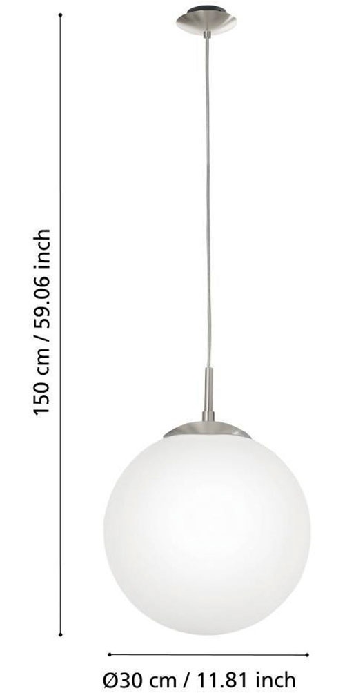 EGLO Hängeleuchte »RONDO Pendellampe, Metall in silber, Glas in Opal matt weiß, E27«, 1 flammig, Leuchtmittel E27 | Leuchtmittel wechselbar-ohne Leuchtmittel, Esszimmerlampe, zeitloses Design, modern, schlicht, 110x30cm
