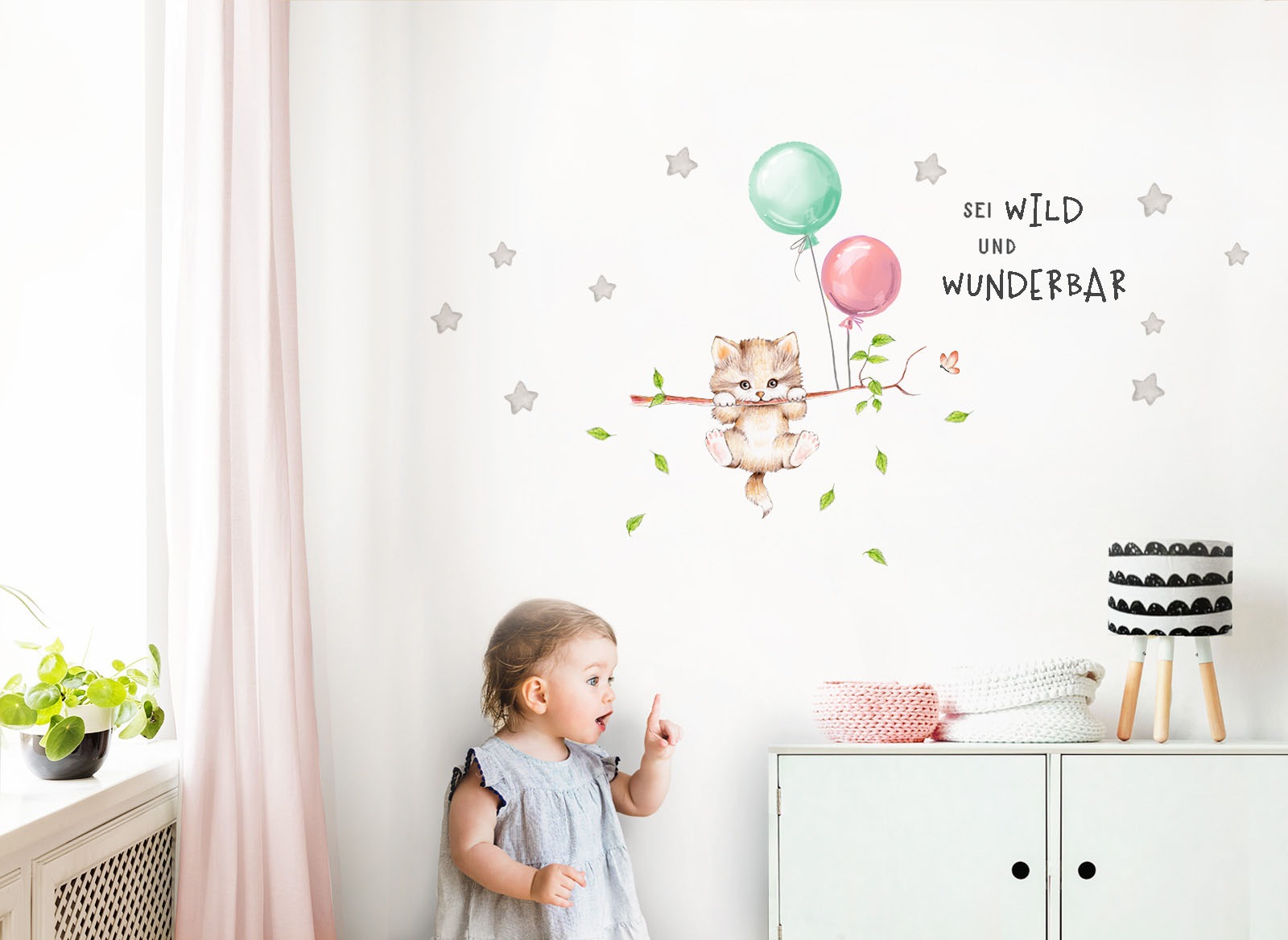 little DECO Wandtattoo »Little Deco Wandtattoo Sei wild & Katze mit Luftballons«